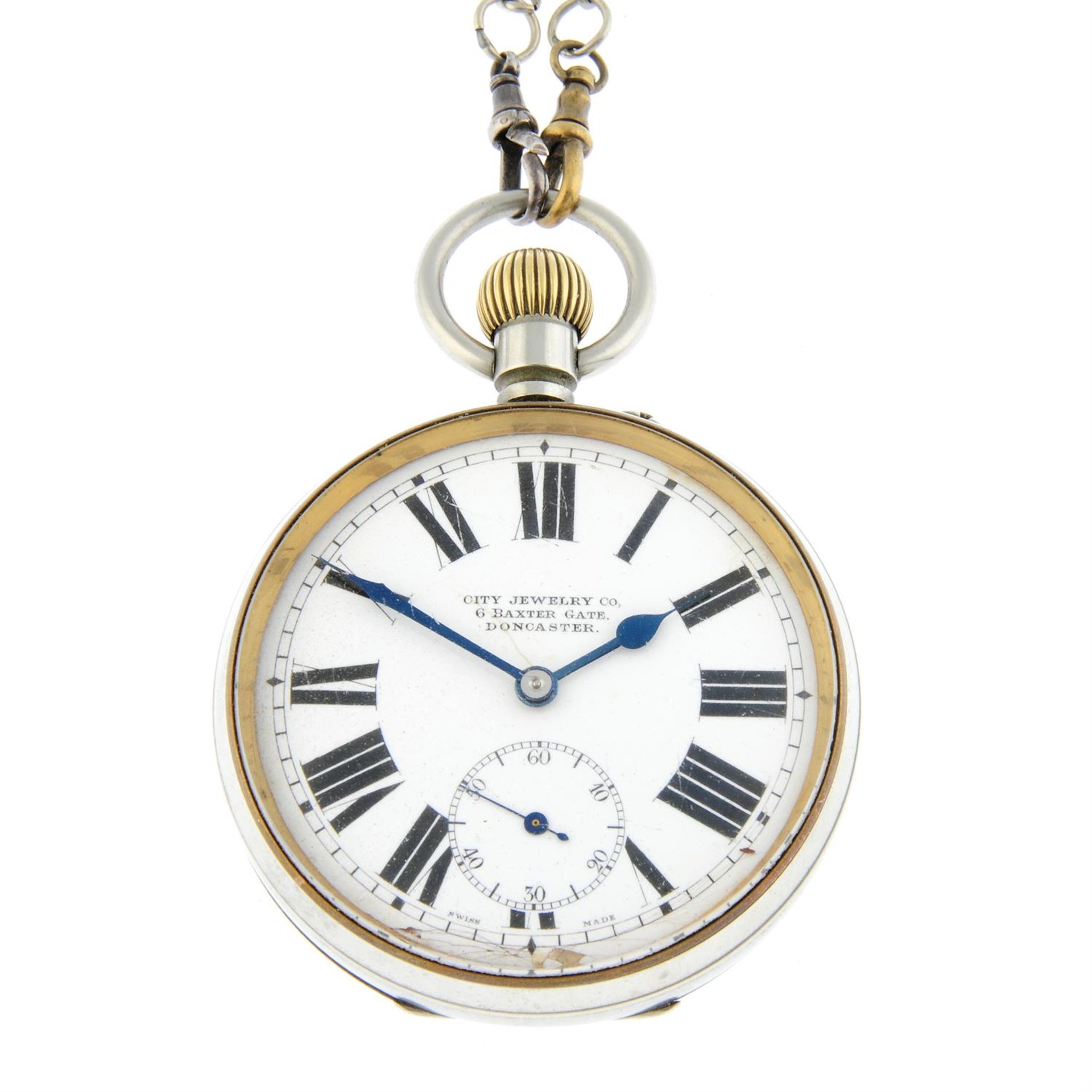 A silver plated open face 'Goliath' pocket watch by Doxa, 65mm.