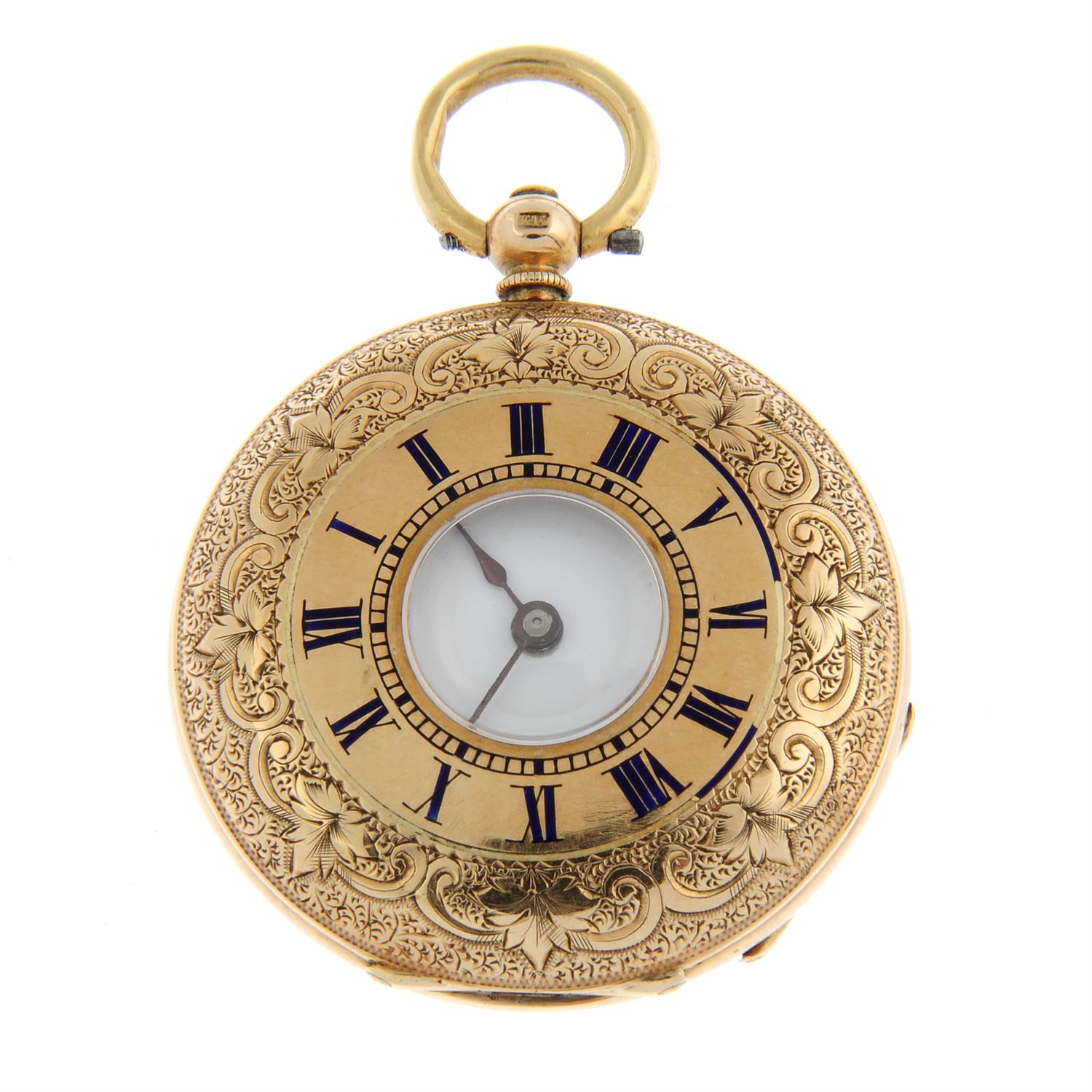 A yellow metal half hunter pocket watch, 35mm.