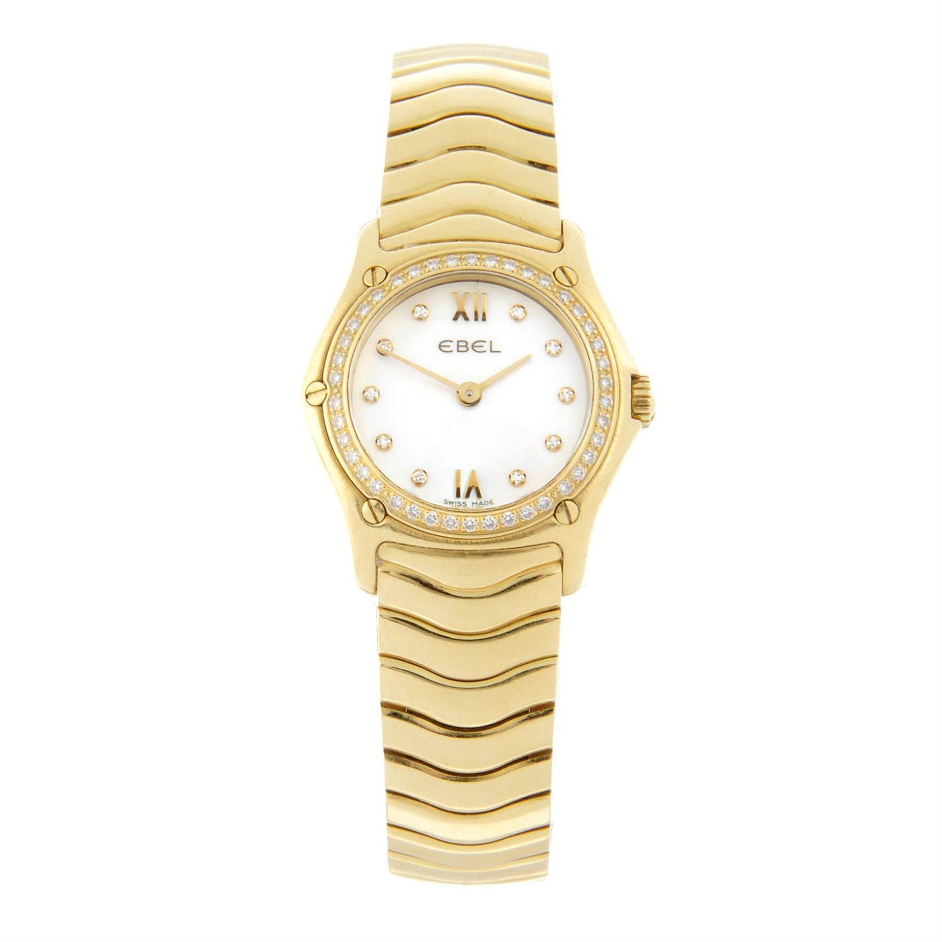 EBEL - a factory diamond set 18ct gold Classic Wave bracelet watch, 24mm.