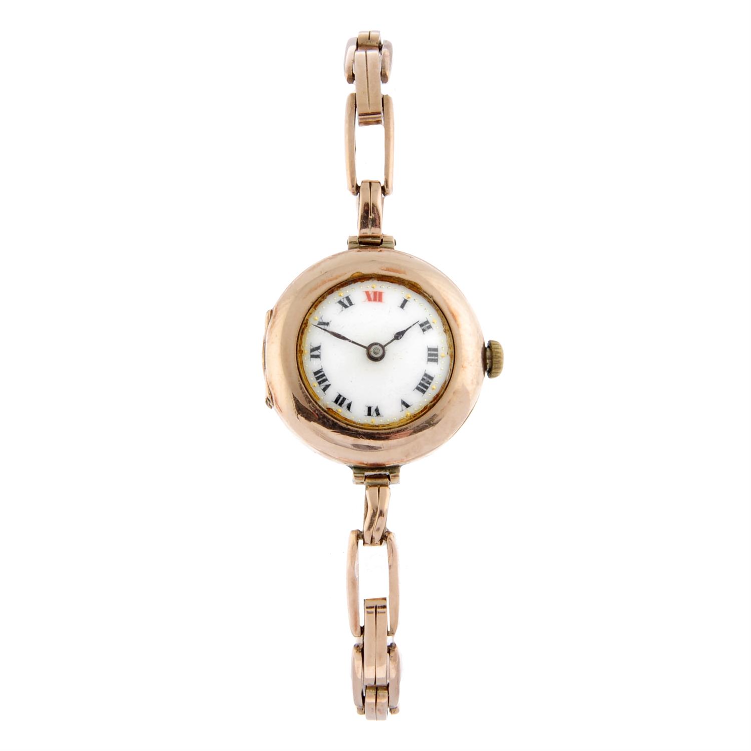 ROLEX - a 9ct rose gold trench style bracelet watch, 26mm.