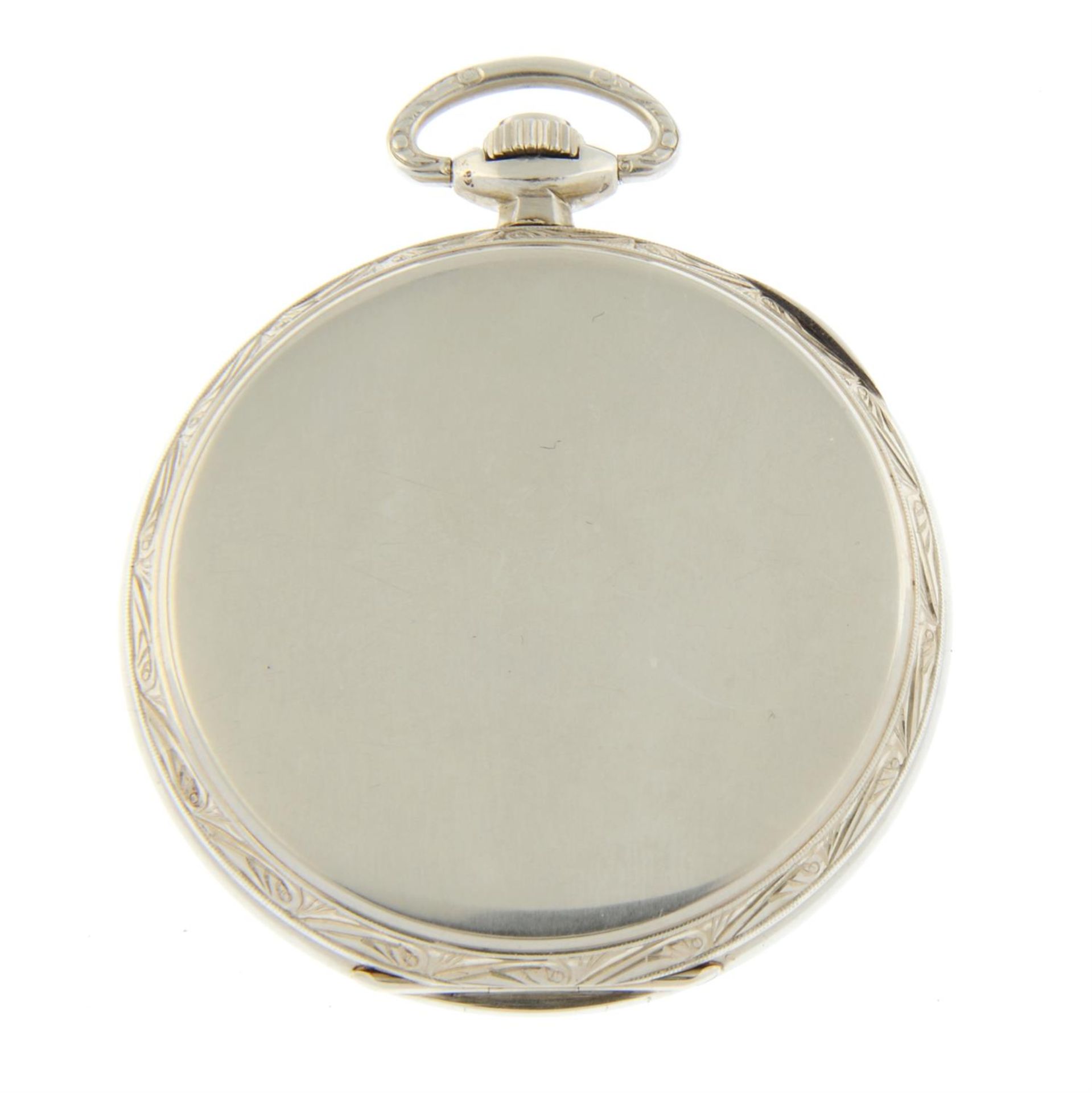 A white metal open face pocket watch by Elgin, 44mm. - Image 2 of 3