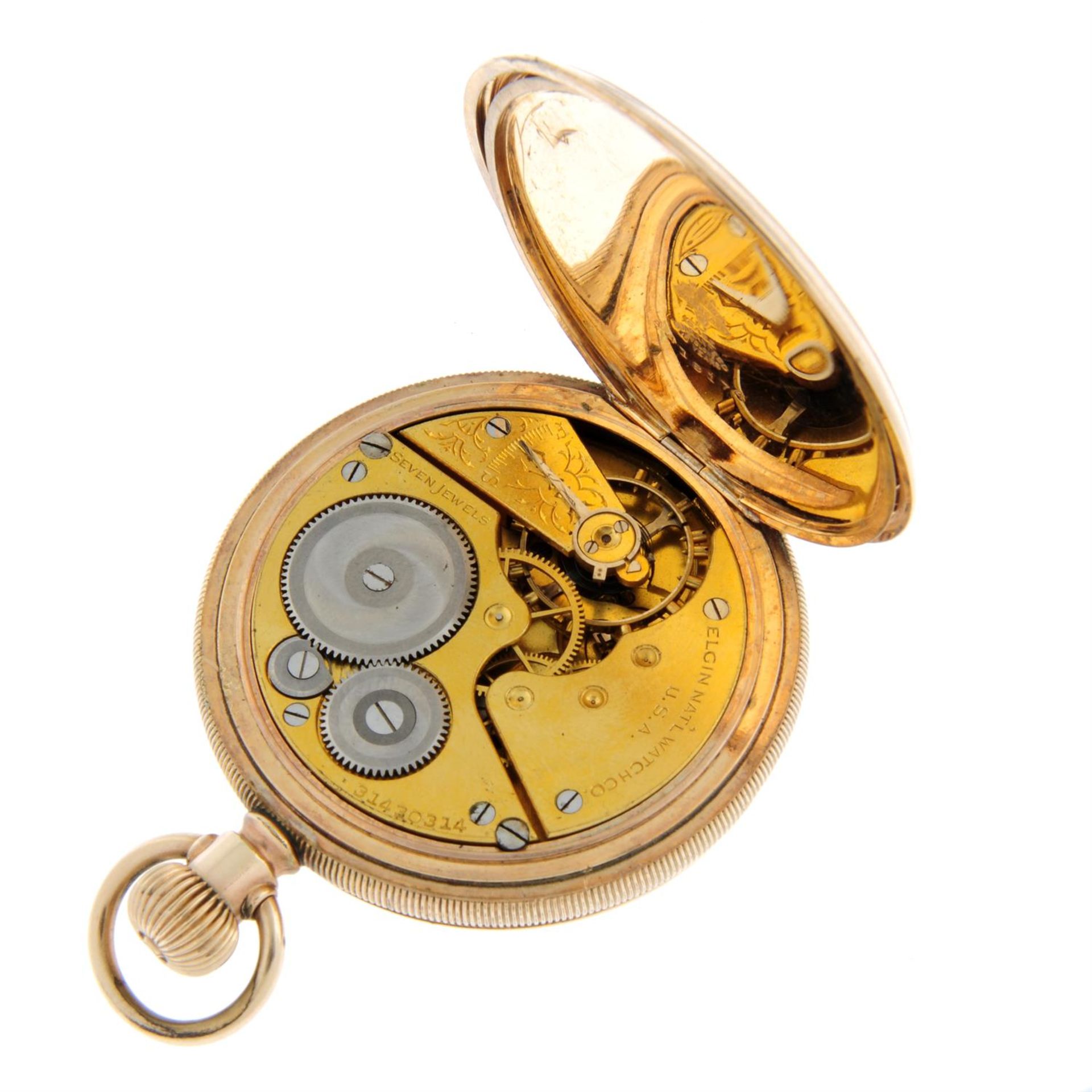 A gold plated full hunter pocket watch by Elgin, 50mm. - Image 4 of 4