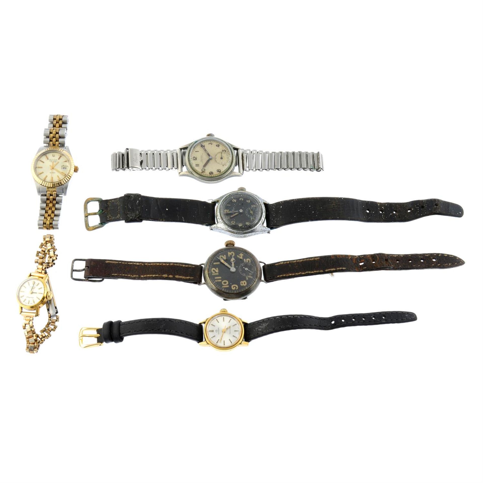 A group of six assorted watches, to include an Omega and Longines example.