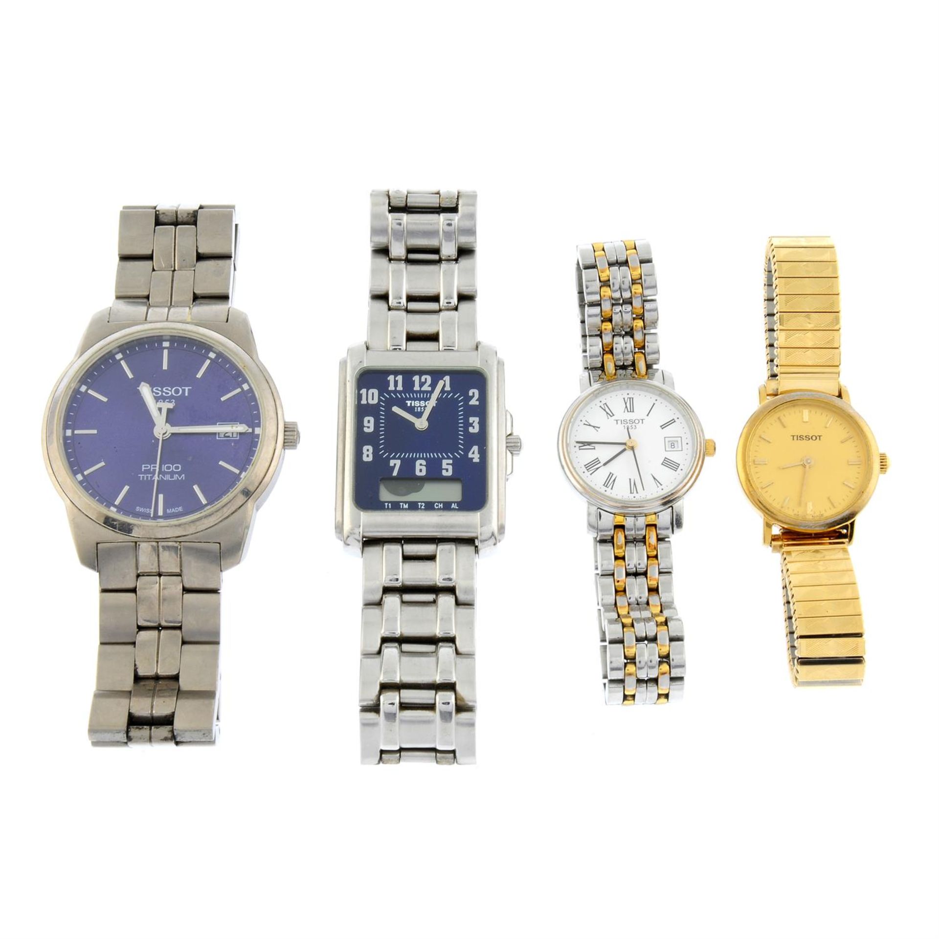 A group of four assorted Tissot watches, to include a titanium PR100 example.