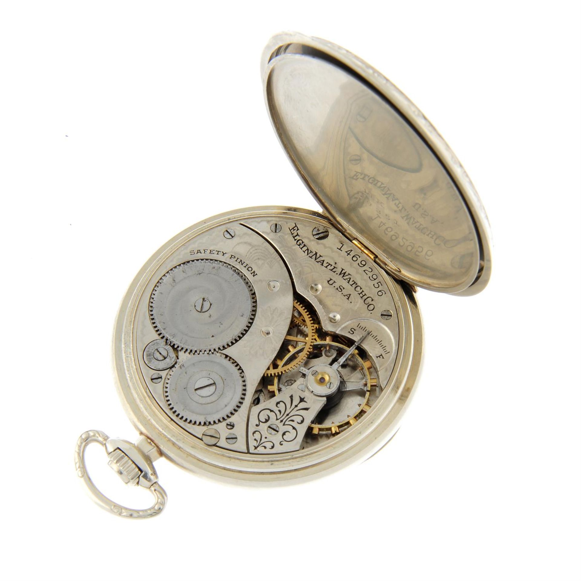 A white metal open face pocket watch by Elgin, 44mm. - Image 3 of 3