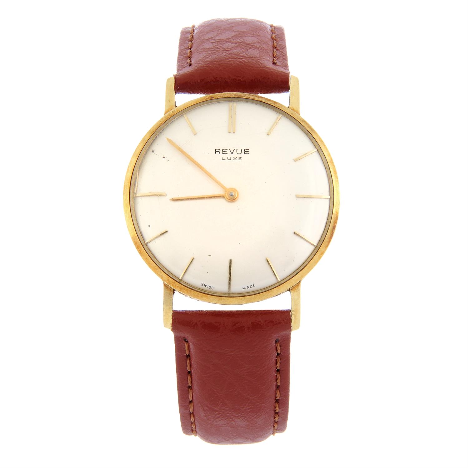 REVUE - a yellow metal wrist watch, 33mm.