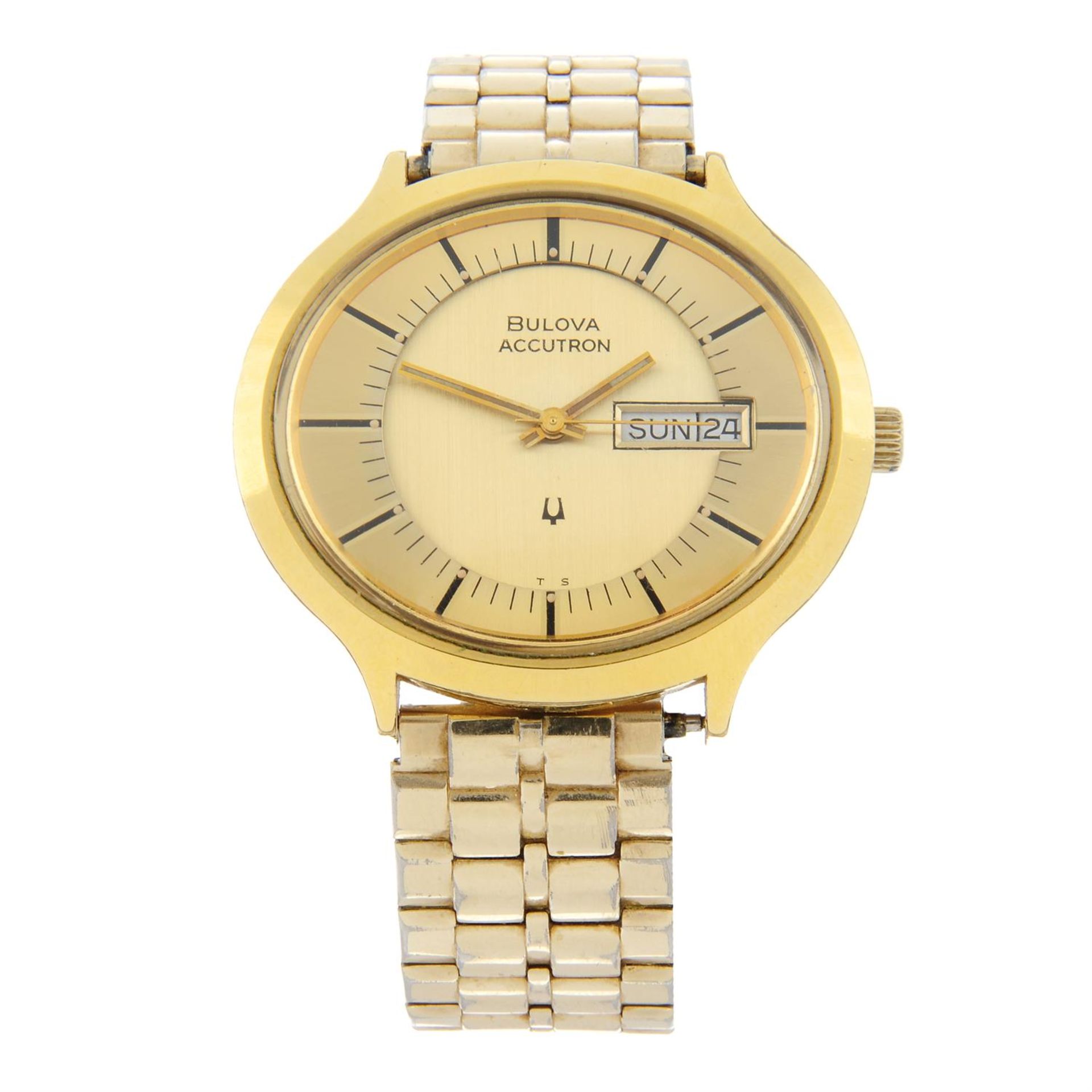 BULOVA - a gold plated Accutron bracelet watch, 42x37mm.