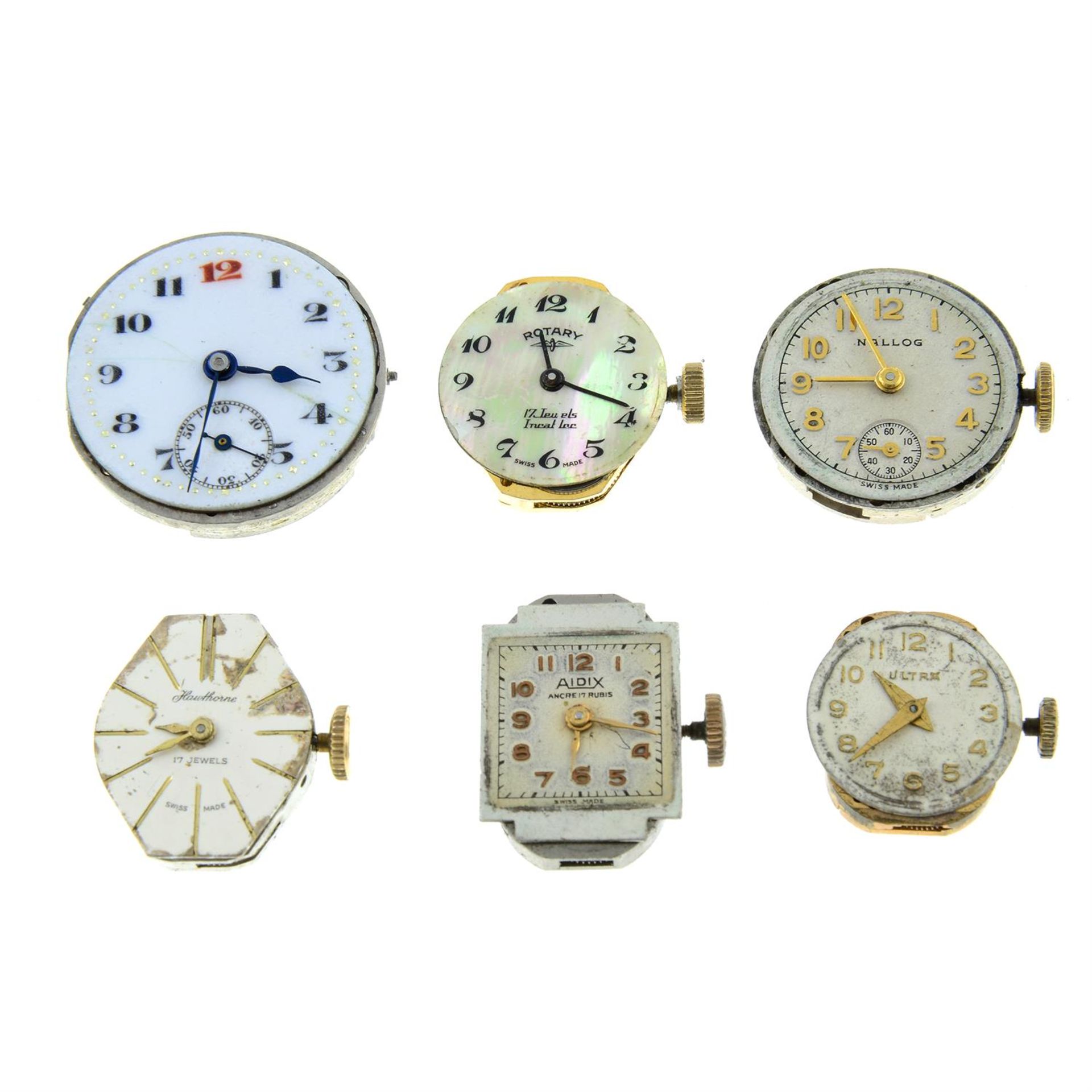 A group of thirteen assorted watch movement, to include an example by Baume & Mercier with two