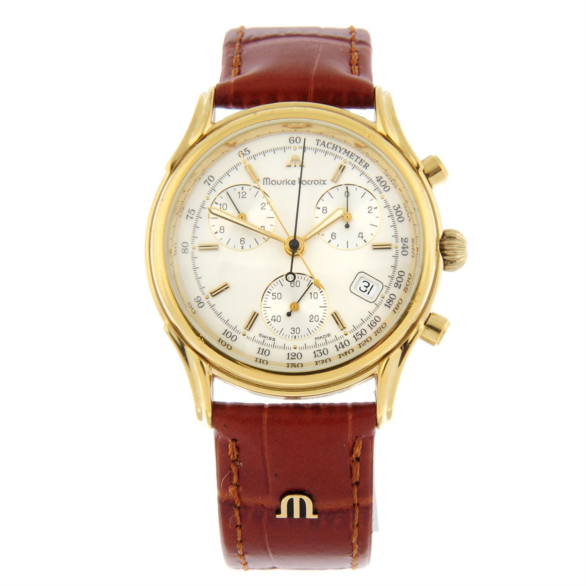 MAURICE LACROIX - a gold plated chronograph wrist watch, 37mm.