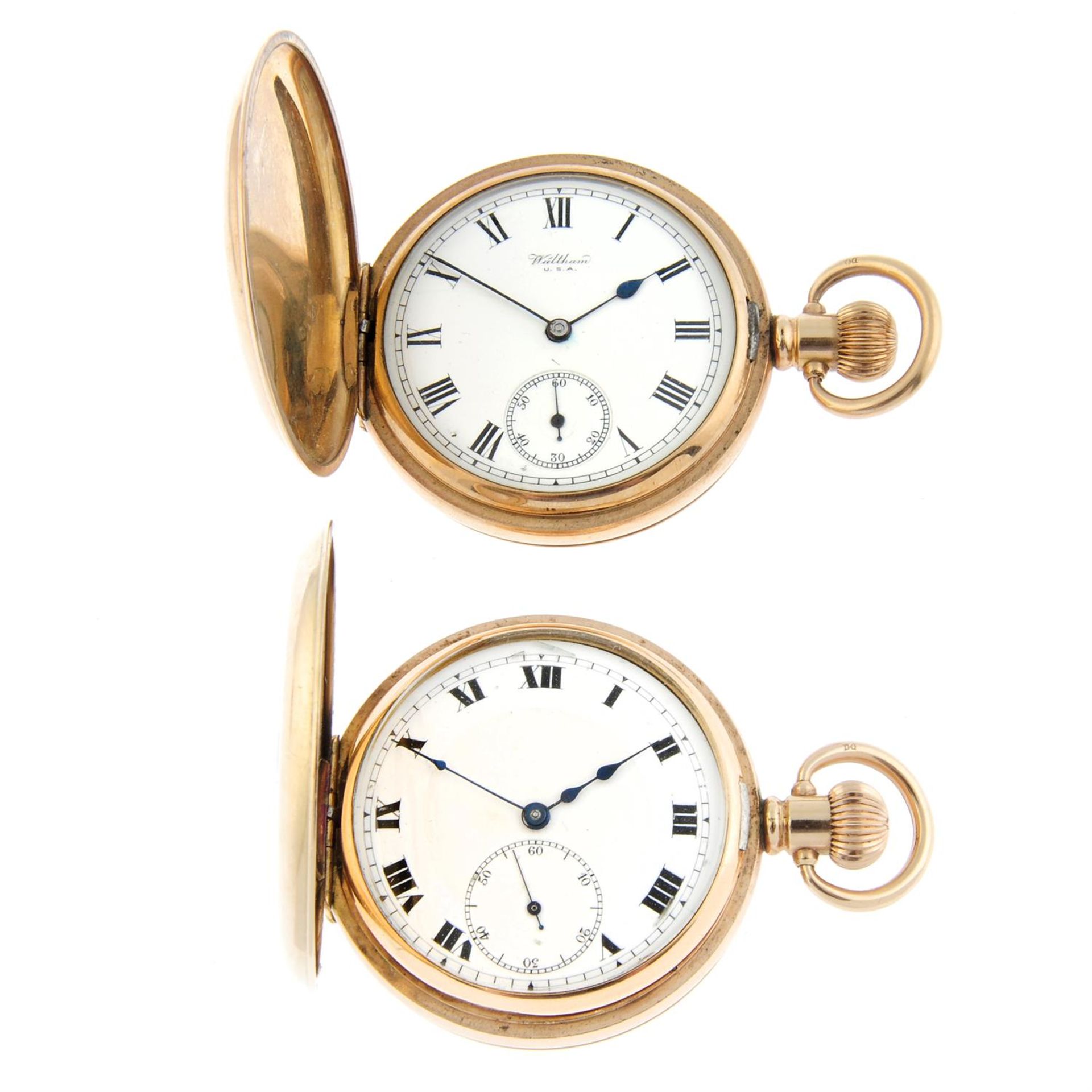 A gold plated half hunter pocket watch by Buren (50mm) with a gold plated full hunter pocket watch