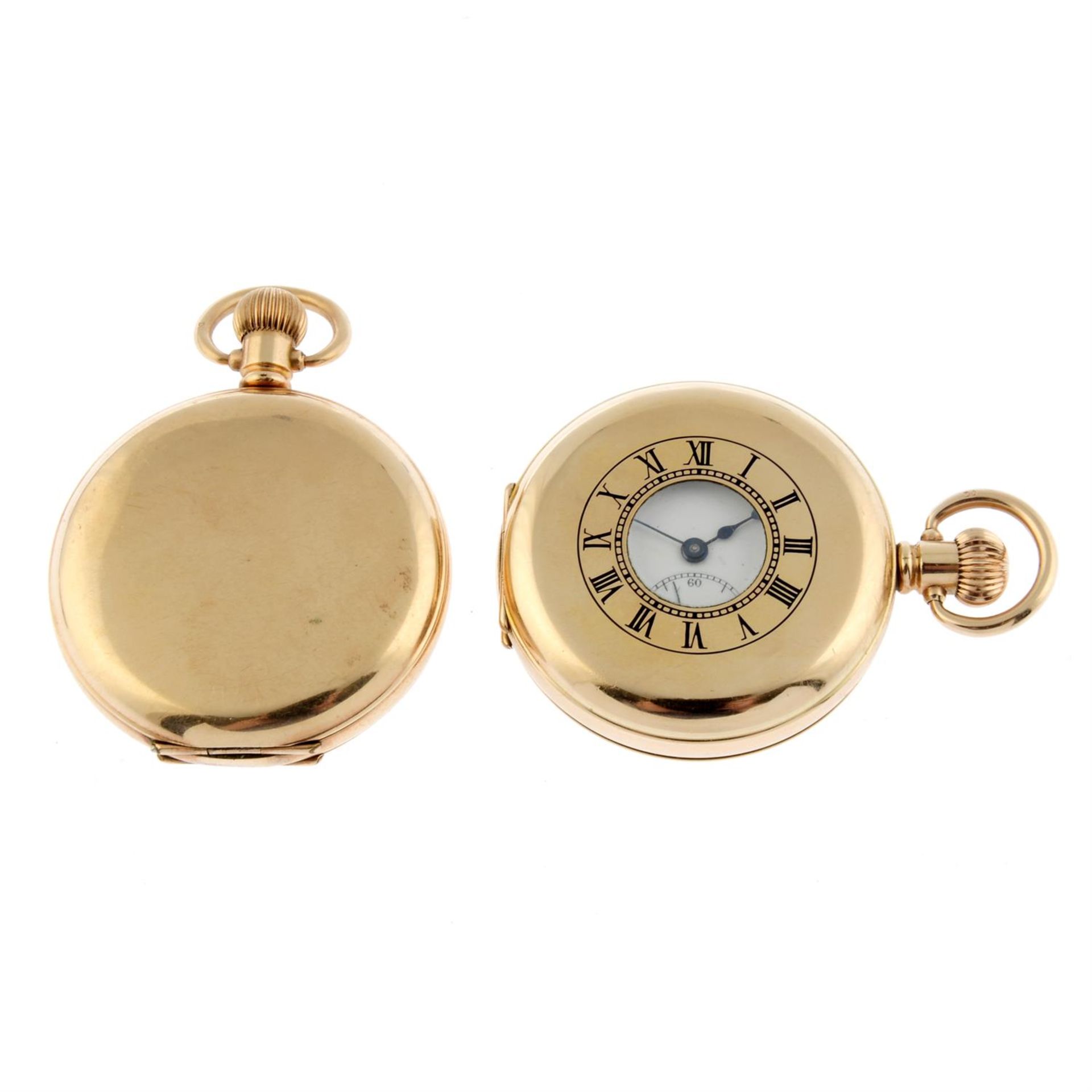 A gold plated half hunter pocket watch by Buren (50mm) with a gold plated full hunter pocket watch - Image 2 of 3