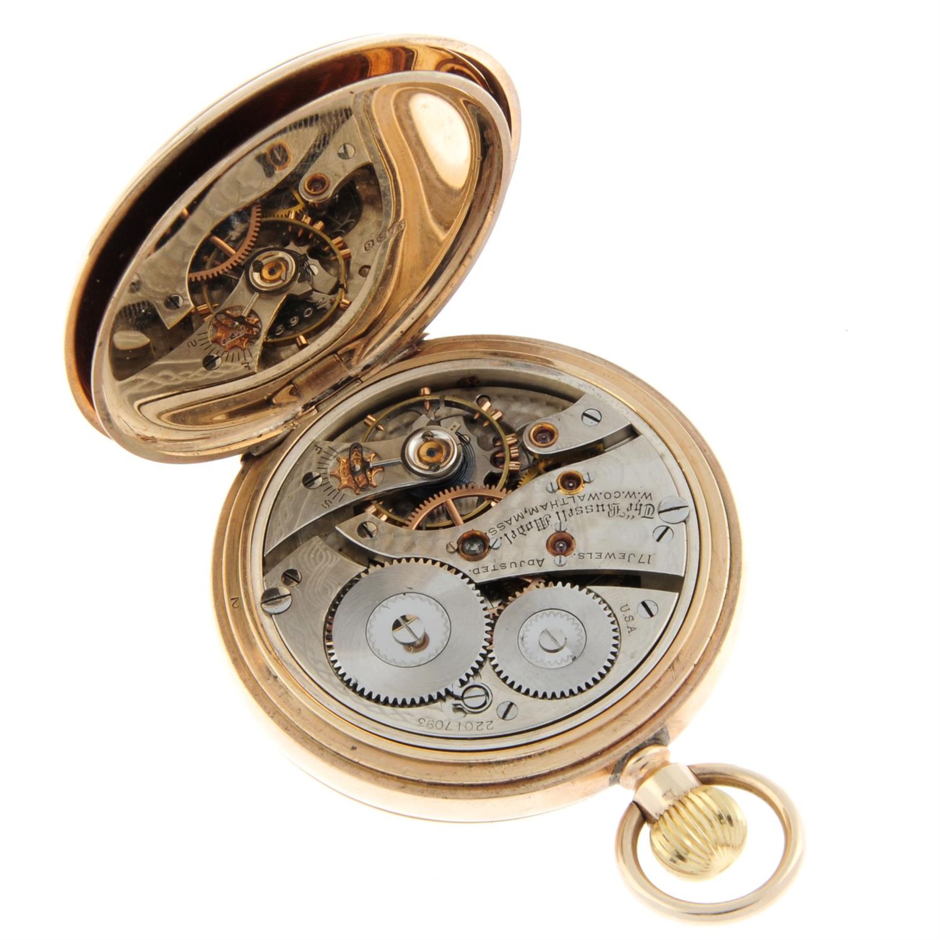 A 9ct yellow gold full hunter pocket watch by Waltham, 52mm. - Image 3 of 3