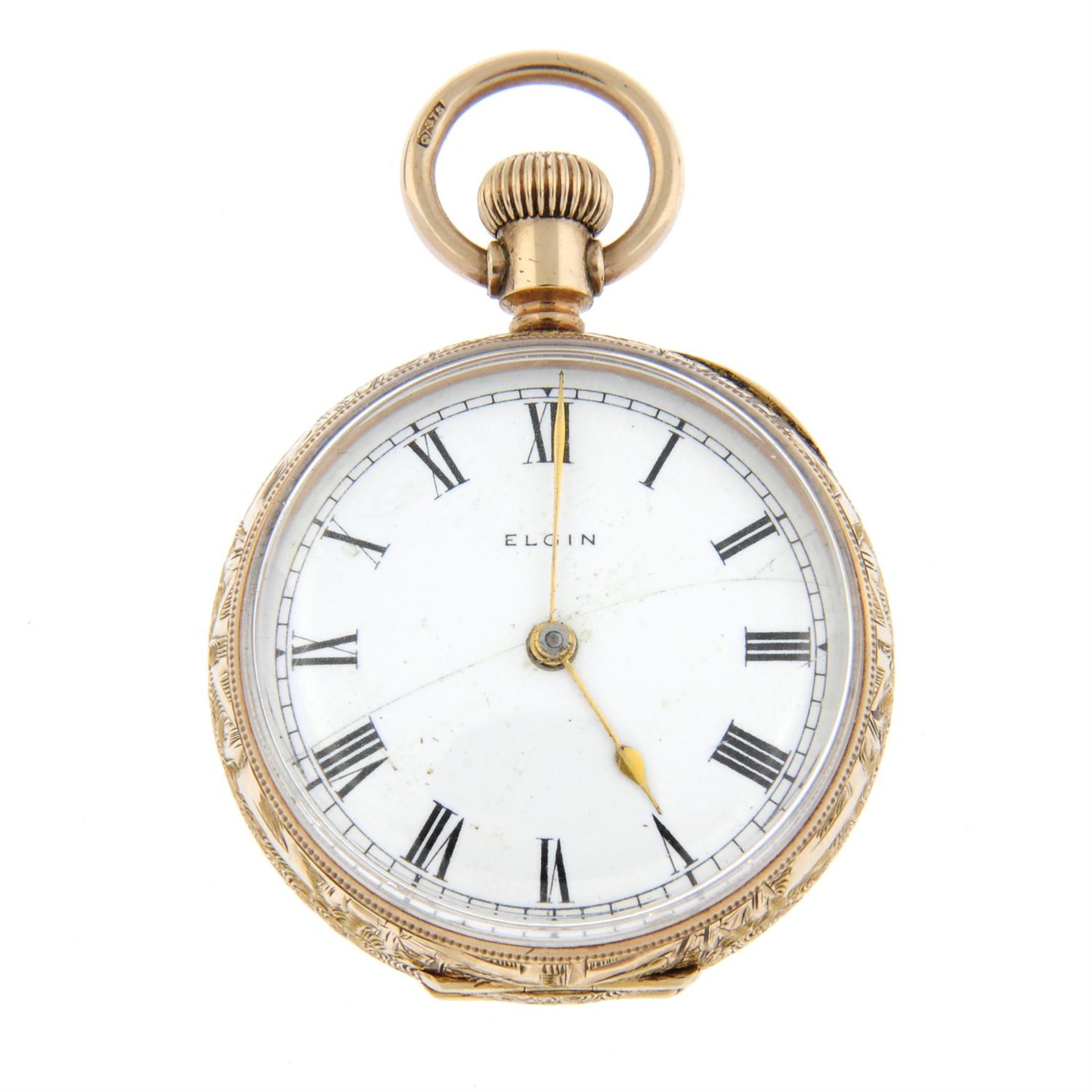 A 9ct yellow gold open face pocket watch by Elgin, 33mm.