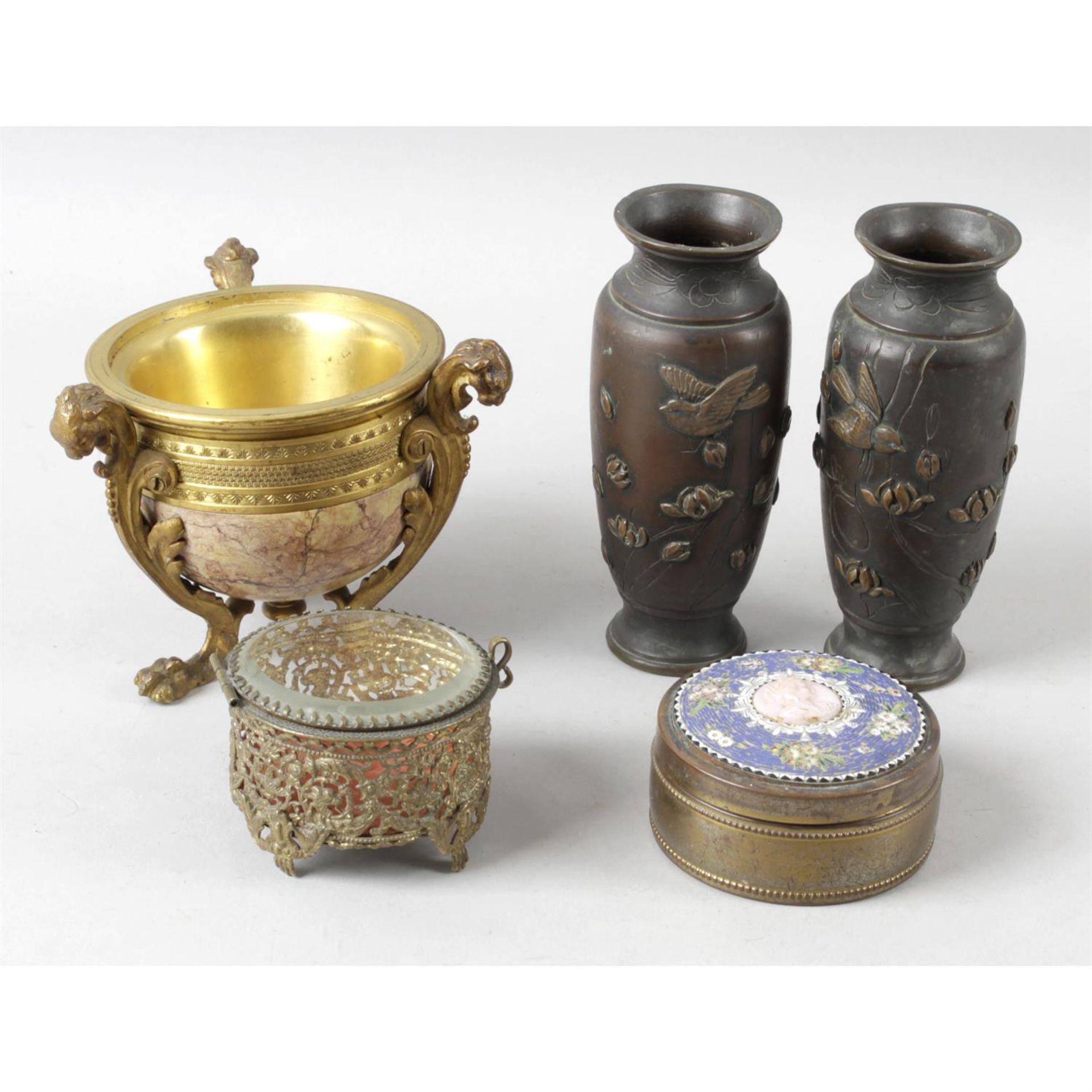 A mixed selection of assorted items, to include a late 19th century gilt metal mounted and marble