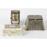 A mixed selection of assorted items, to include a small mother of pearl veneered casket,