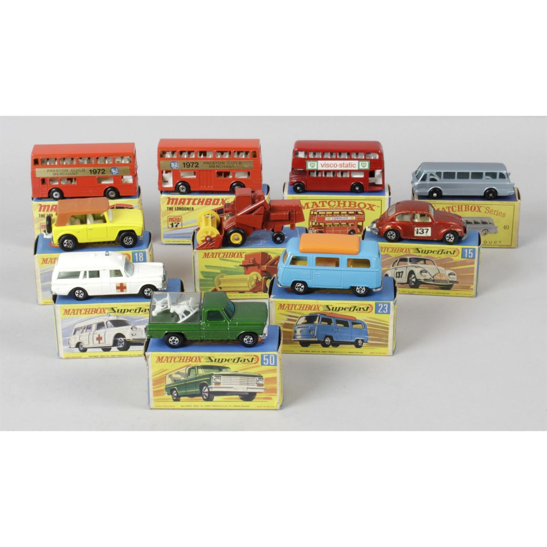 A collection of ten assorted matchbox 1-75 series Diecast model vehicles.