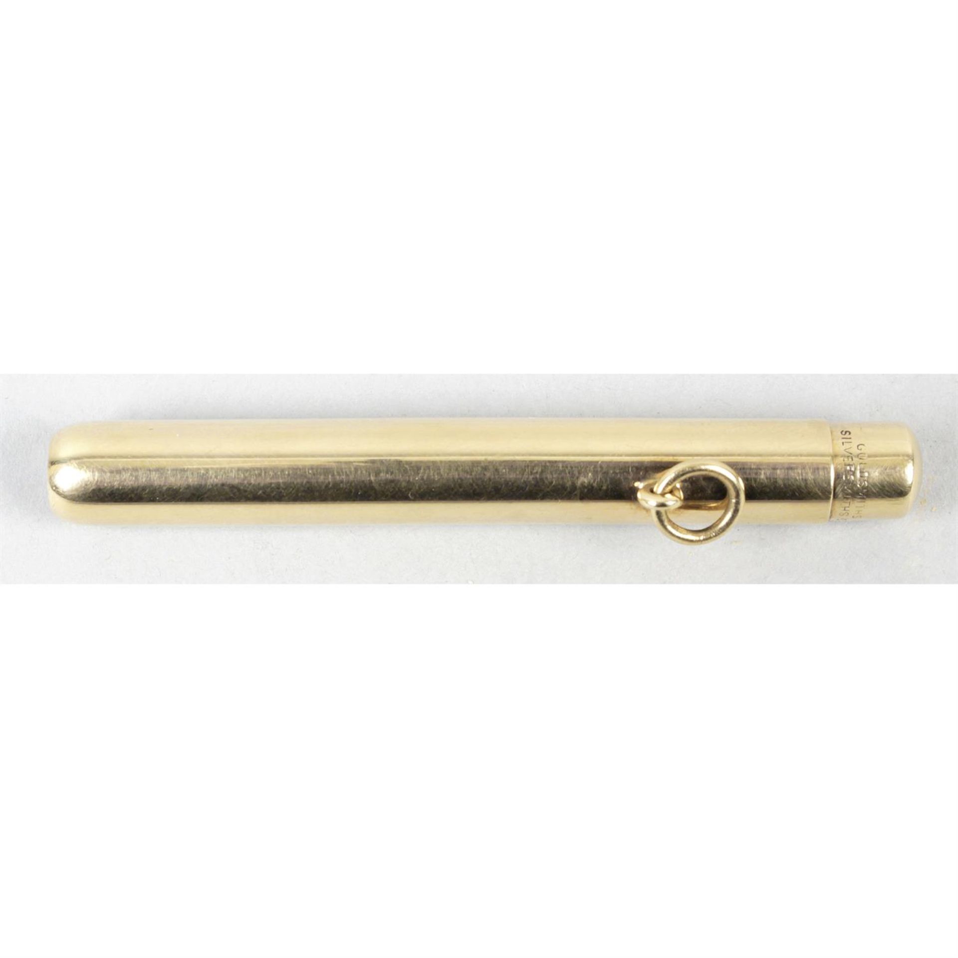 A 9ct gold push button action telescopic propelling pencil.