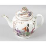 An antique English porcelain tea pot and cover.