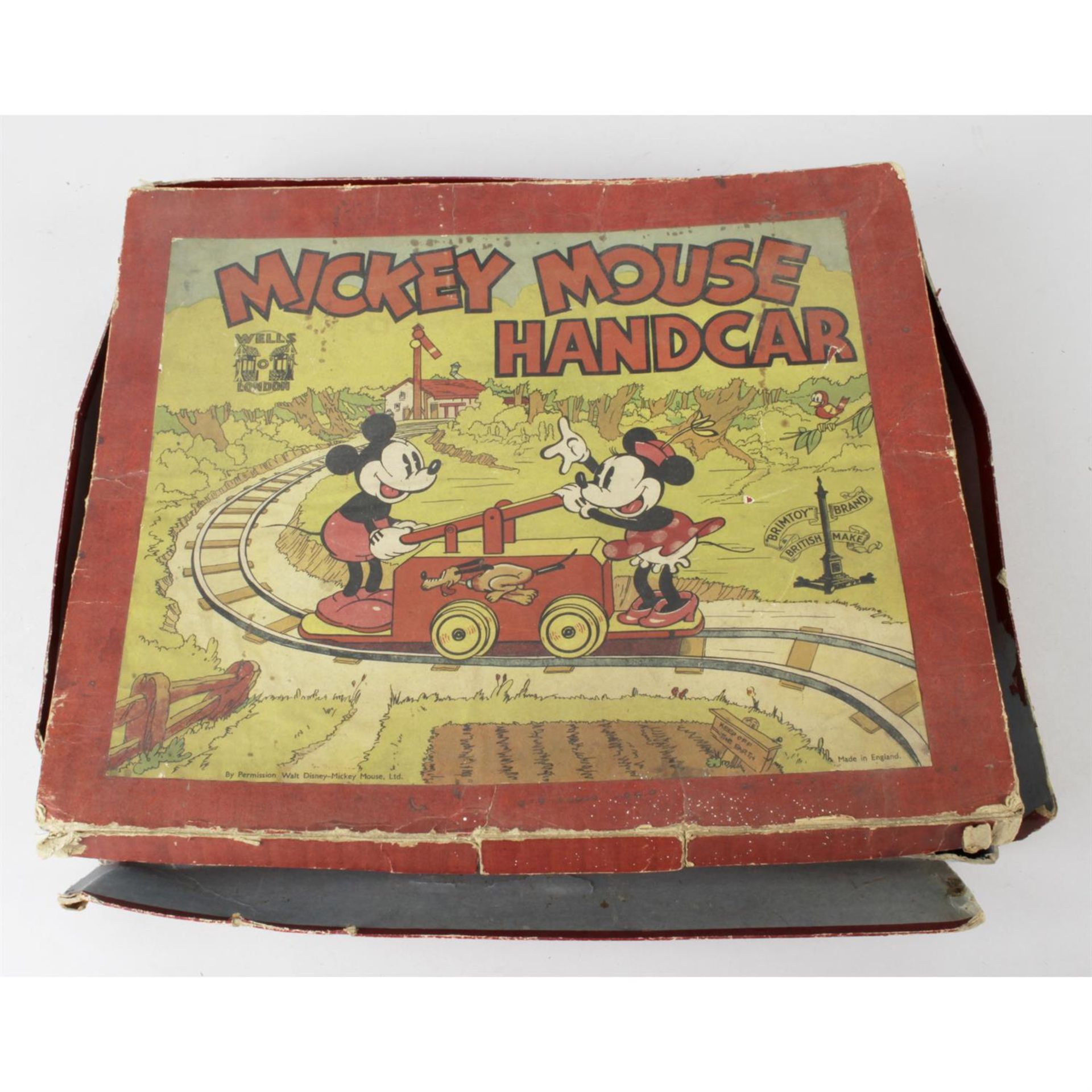 A Wells O London tinplate Mickey Mouse handcar set. - Bild 2 aus 2