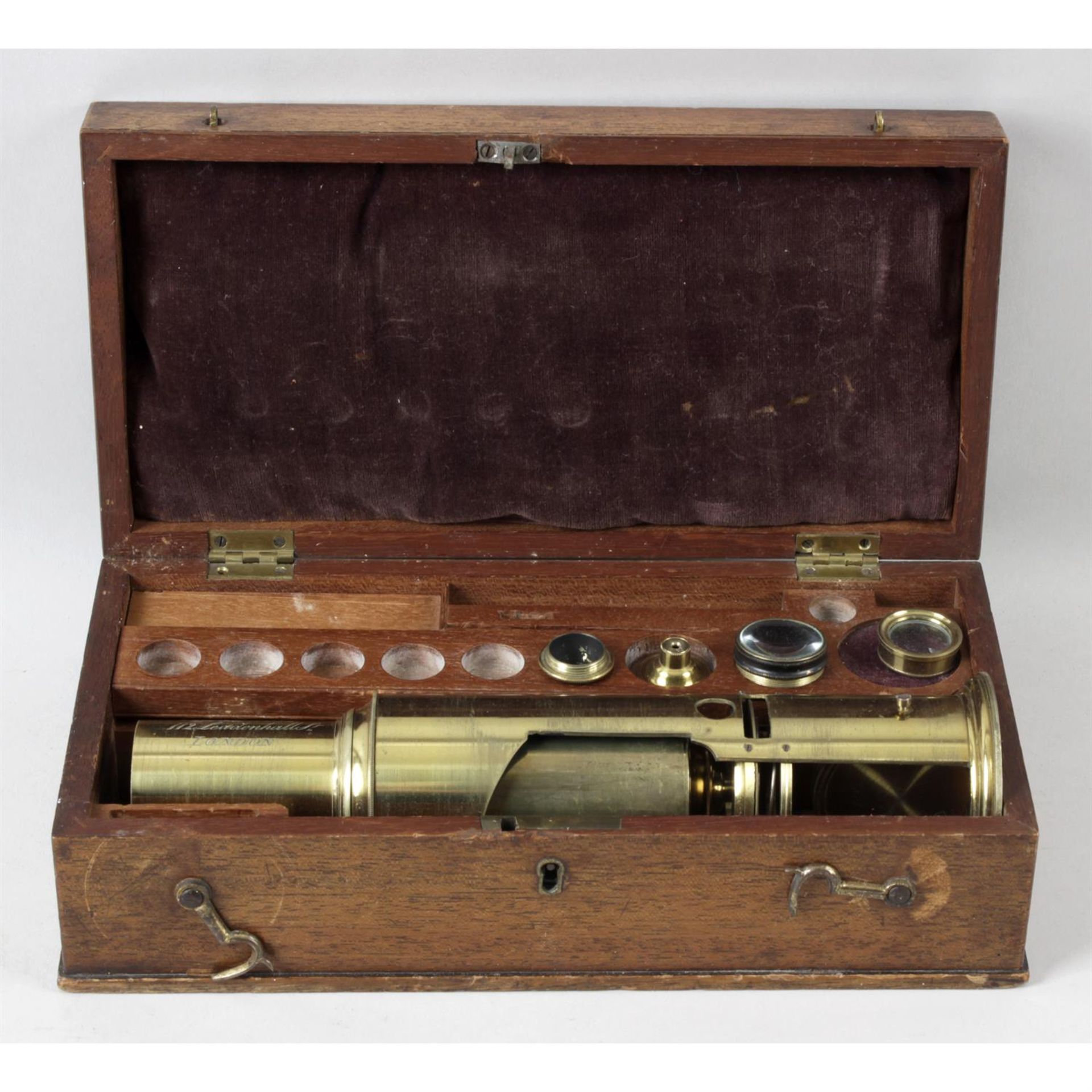 A 19th century 'Chrichton' scientists field microscope.