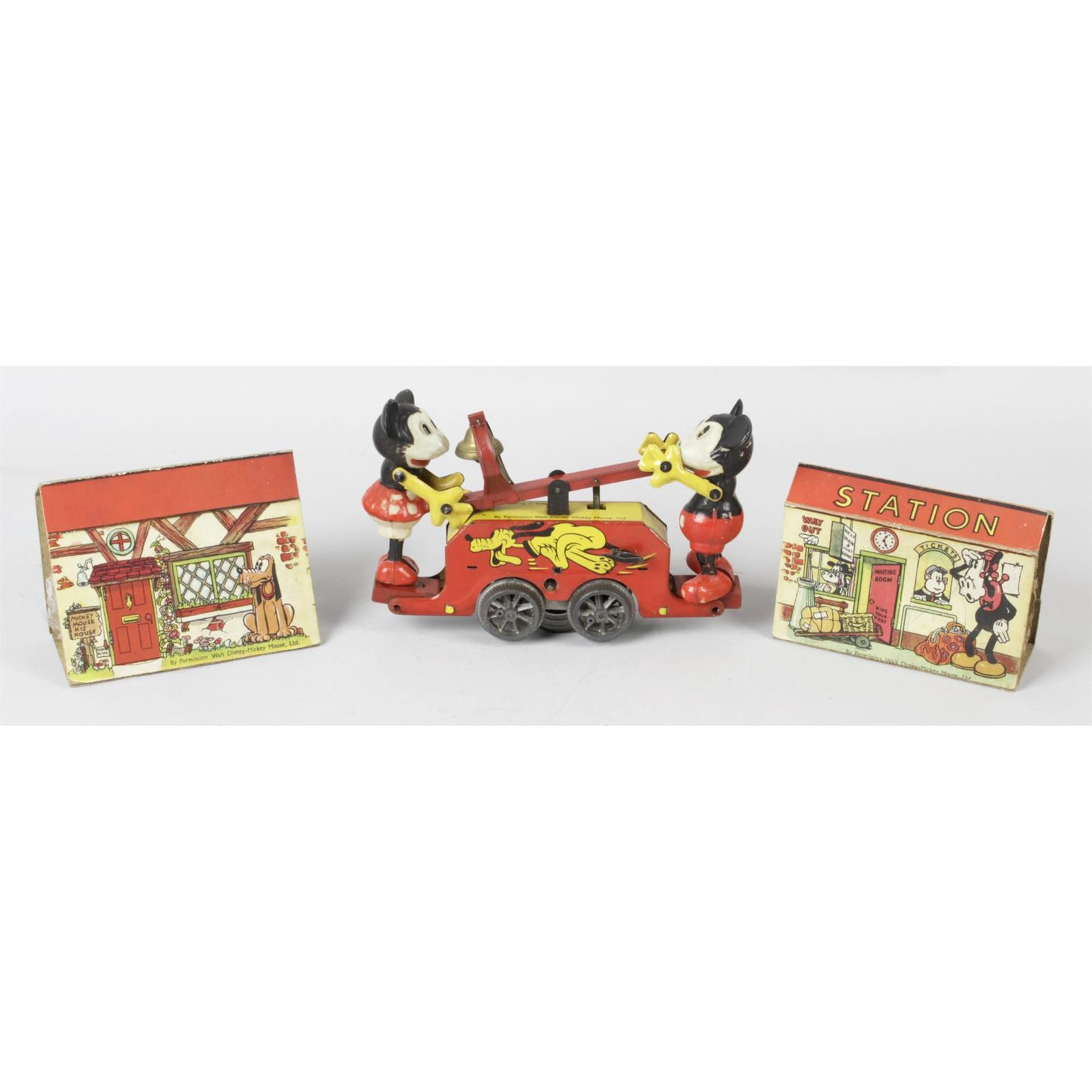 A Wells O London tinplate Mickey Mouse handcar set.
