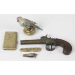 A small, mixed selection of assorted items, to include an inkwell cover, a brass visiting card case,