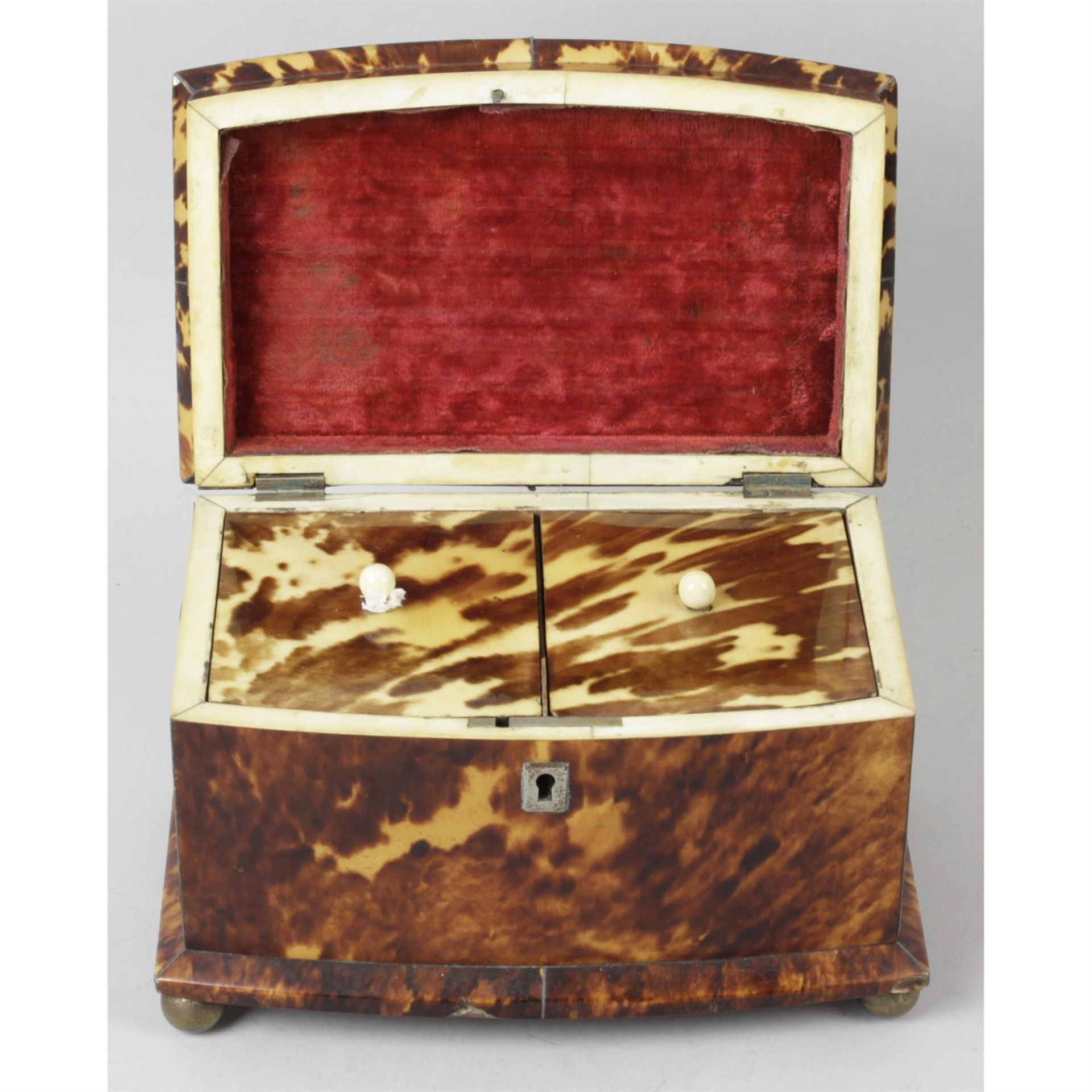 A 19th century tortoiseshell veneered tea caddy. - Image 2 of 2