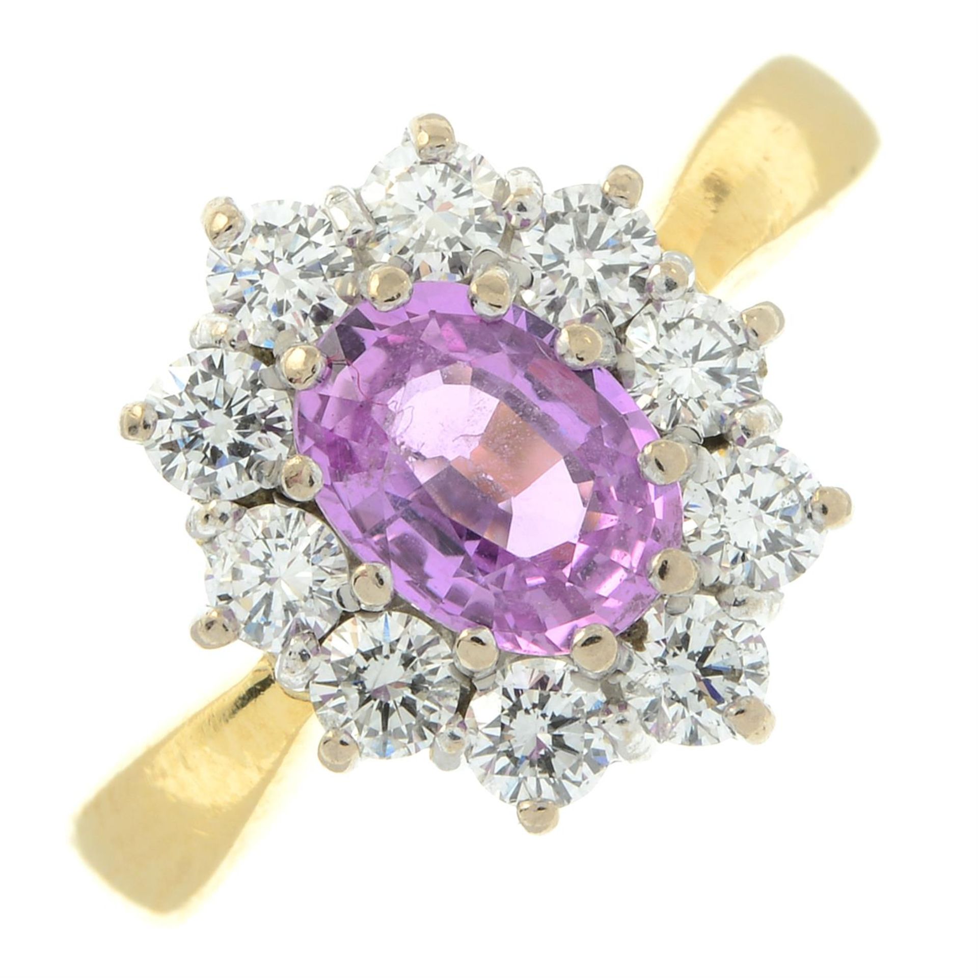 An 18ct gold pink sapphire and brilliant-cut diamond cluster ring. - Image 2 of 5