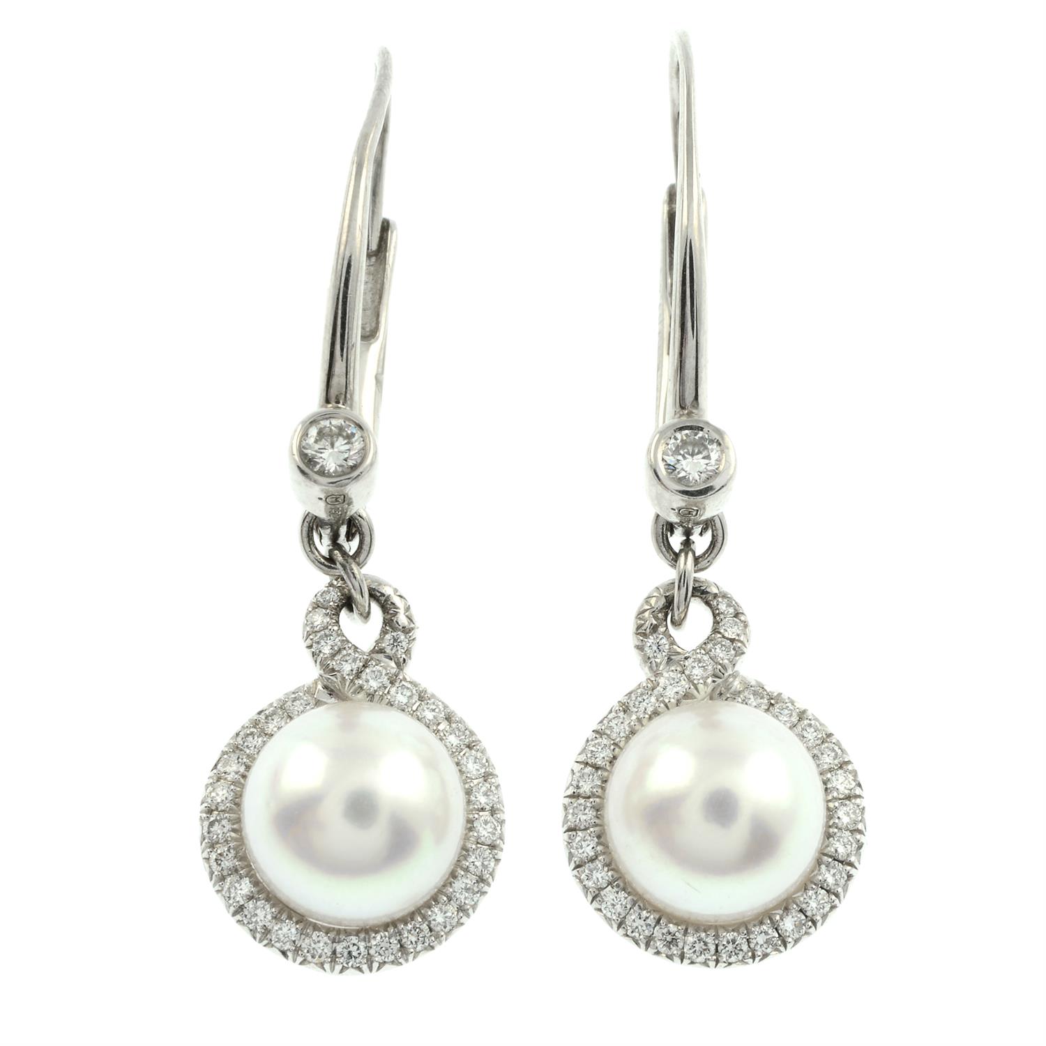 A pair of 18ct gold Akoya cultured pearl and pavé-set diamond 'Petit Soleil' earrings, by Mikimoto. - Image 2 of 3