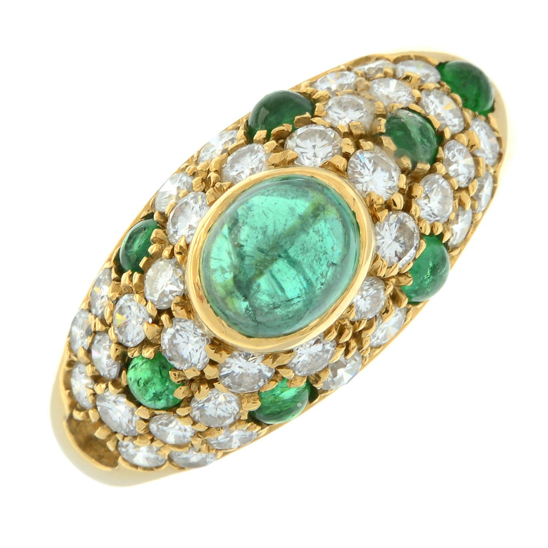 A emerald and brilliant-cut diamond pavé-set band ring. - Image 2 of 5