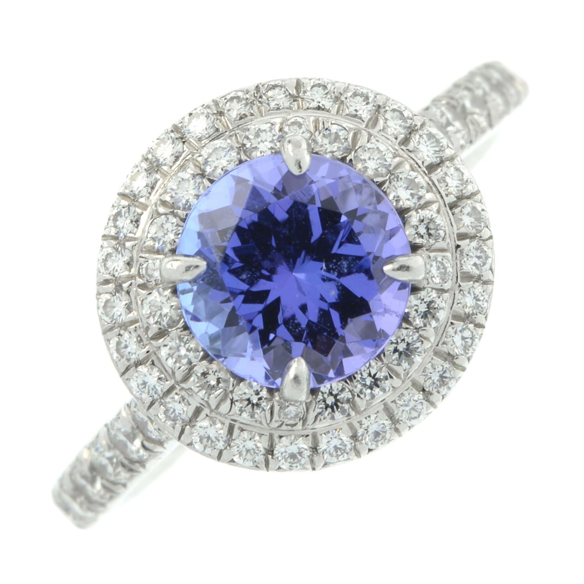 A platinum tanzanite and brilliant-cut diamond cluster ring, by Tiffany & Co. - Image 2 of 5