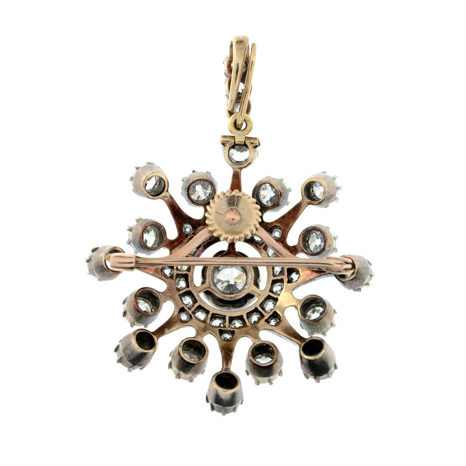 A late Victorian silver and gold old-cut diamond star pendant, with hair pin and brooch fittings. - Bild 3 aus 6