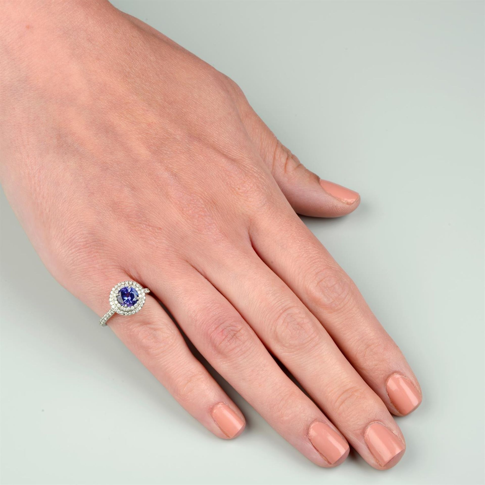 A platinum tanzanite and brilliant-cut diamond cluster ring, by Tiffany & Co. - Image 5 of 5