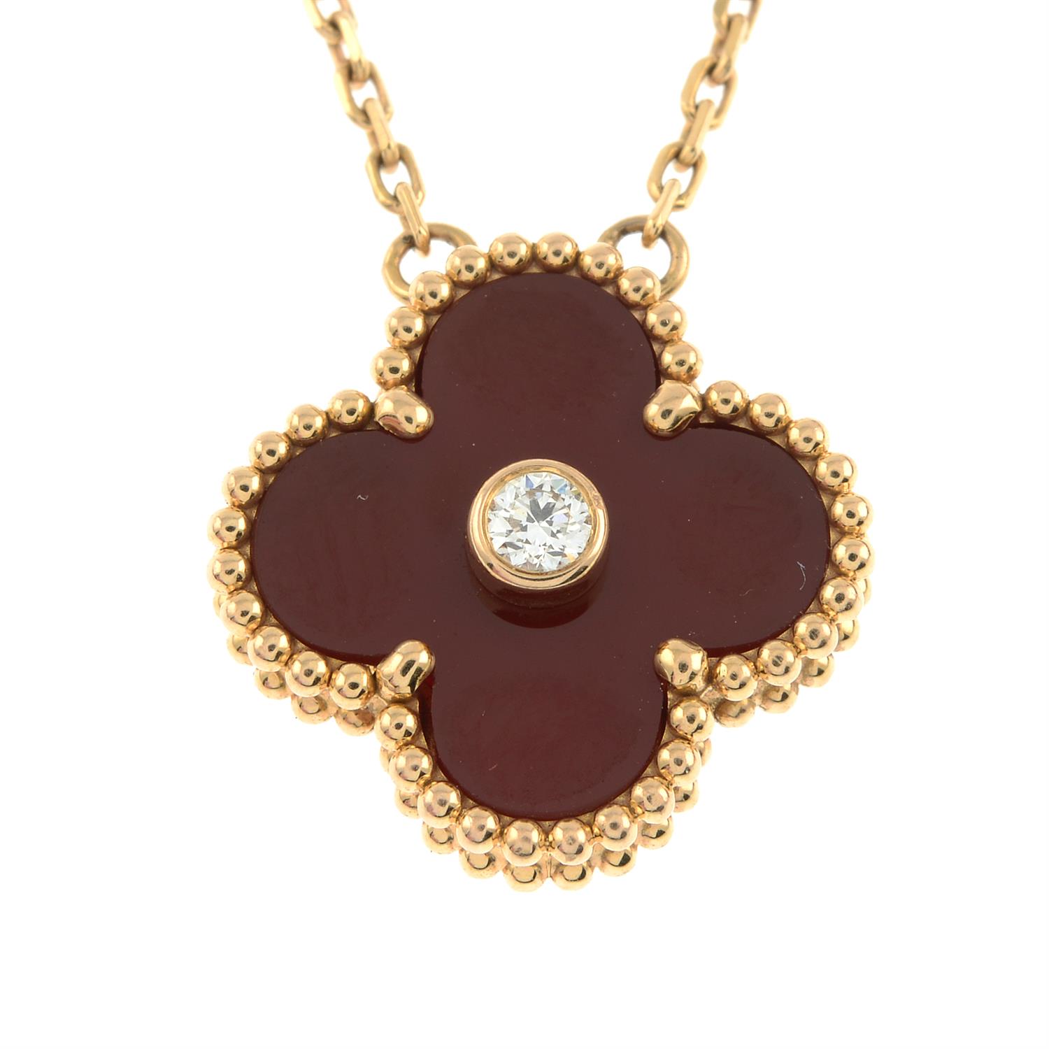 A carnelian and diamond 'Vintage Alhambra' necklace, by Van Cleef & Arpels. - Image 2 of 6