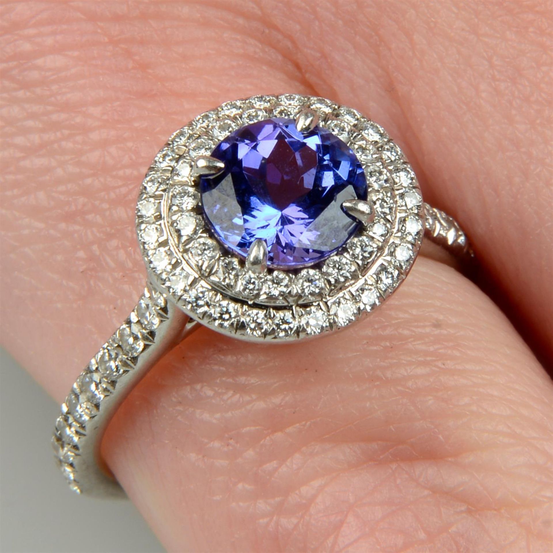 A platinum tanzanite and brilliant-cut diamond cluster ring, by Tiffany & Co.