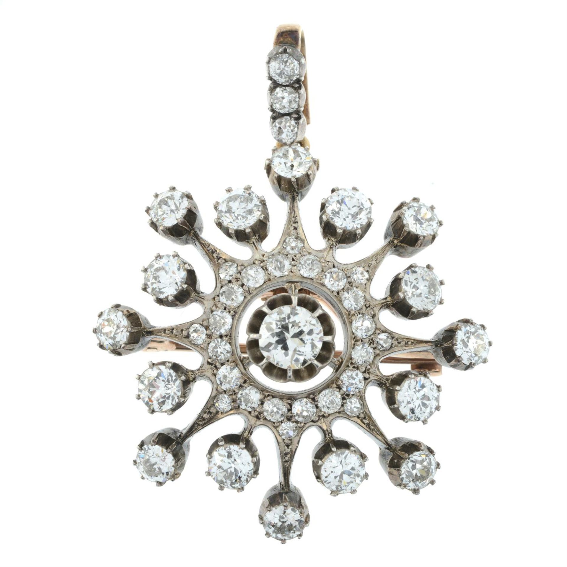 A late Victorian silver and gold old-cut diamond star pendant, with hair pin and brooch fittings. - Bild 2 aus 6