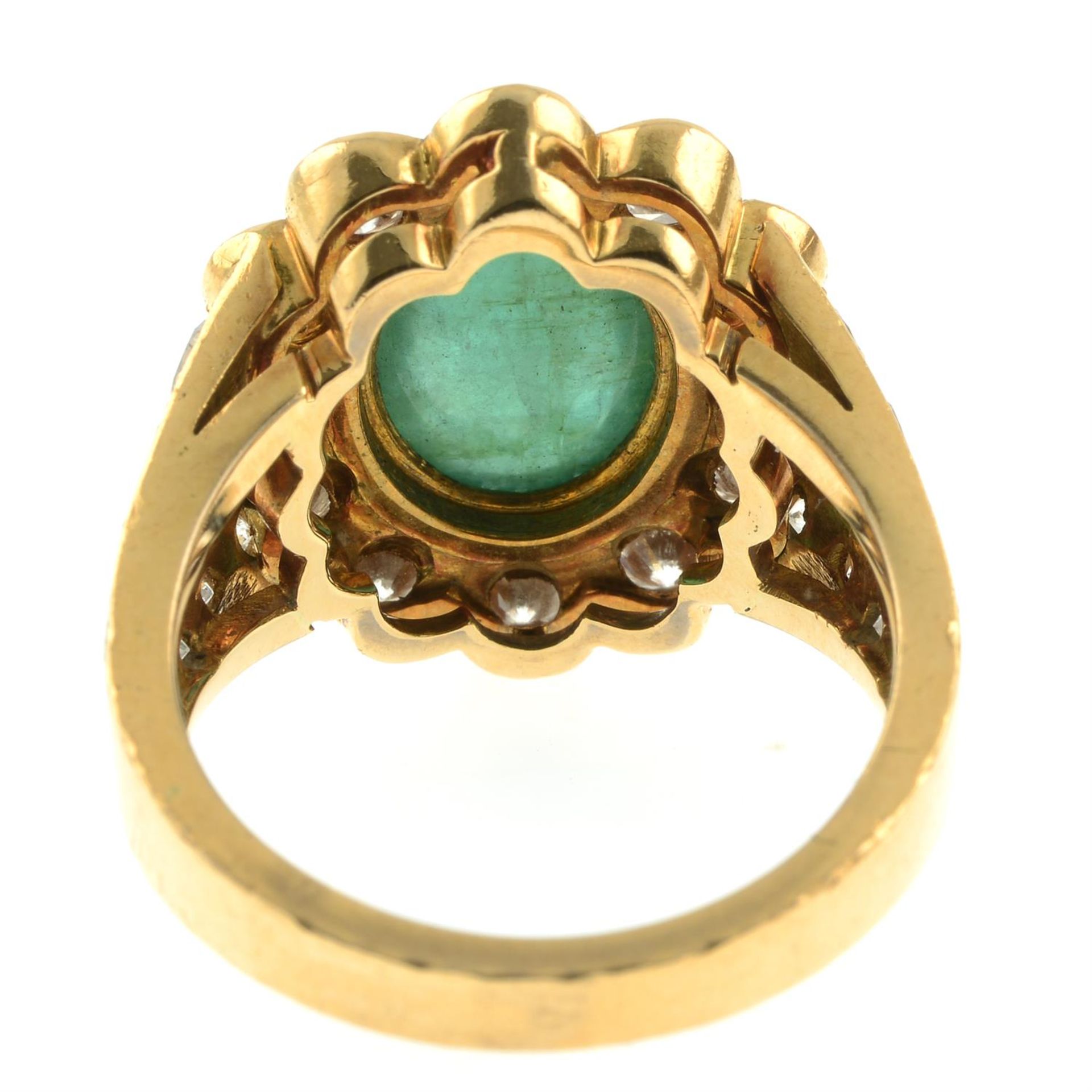 An 18ct gold emerald cabochon and brilliant-cut diamond cluster ring. - Image 4 of 5