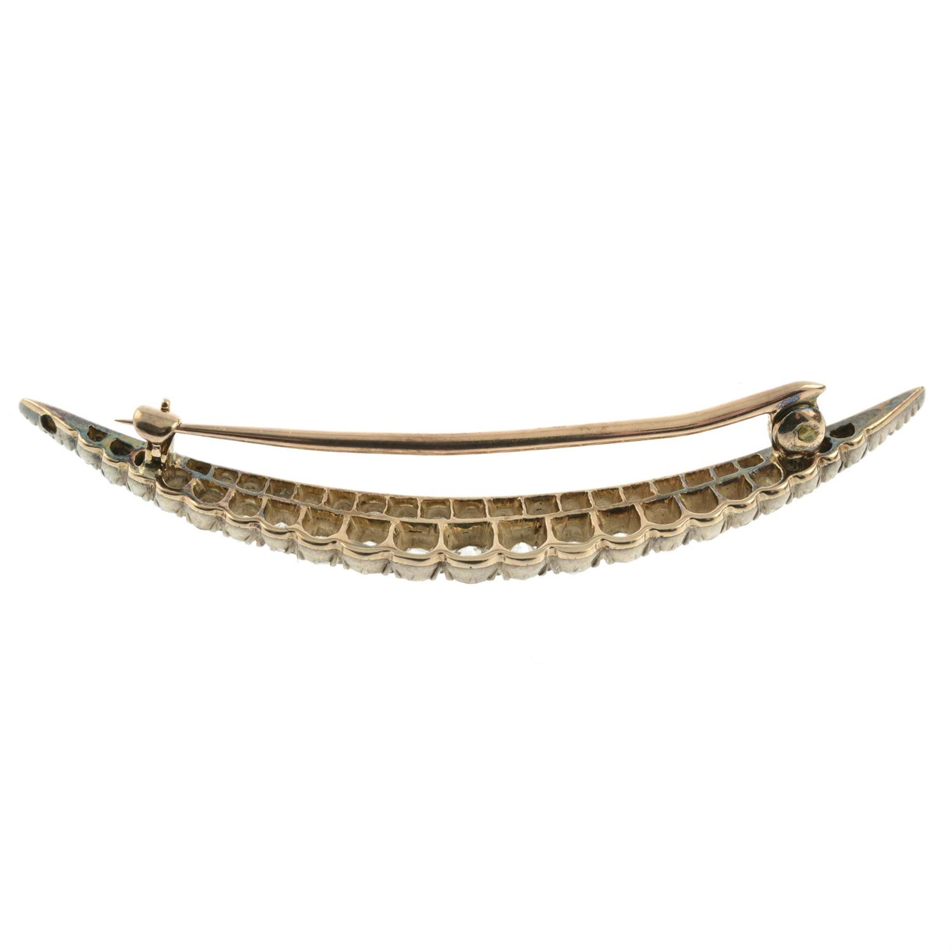 A late Victorian silver and gold old-cut diamond crescent brooch. - Image 3 of 4