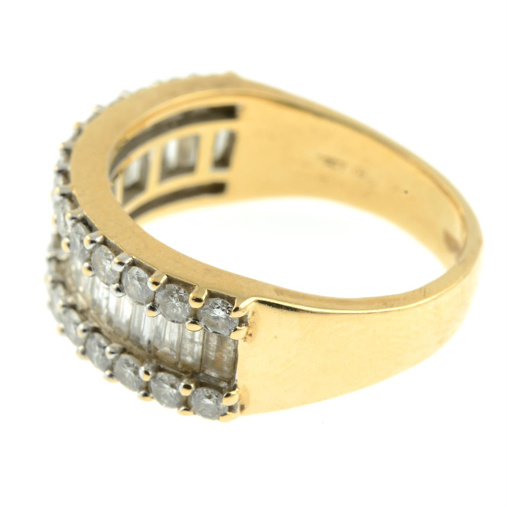 An 18ct gold baguette and brilliant-cut diamond three-row half eternity ring. - Bild 3 aus 5