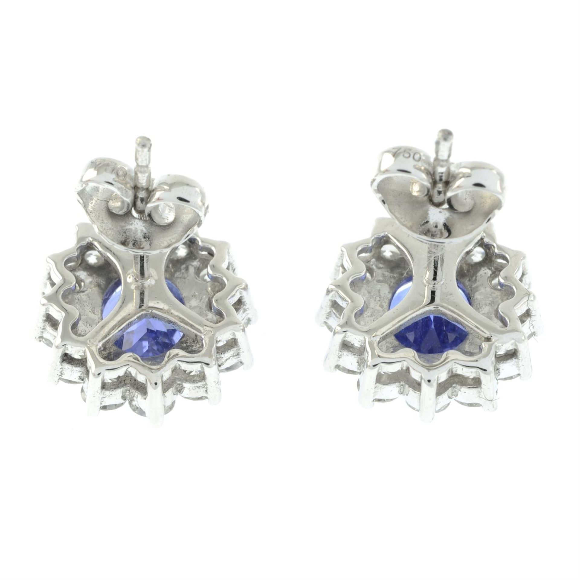 A pair of tanzanite and brilliant-cut diamond cluster earrings. - Image 3 of 4