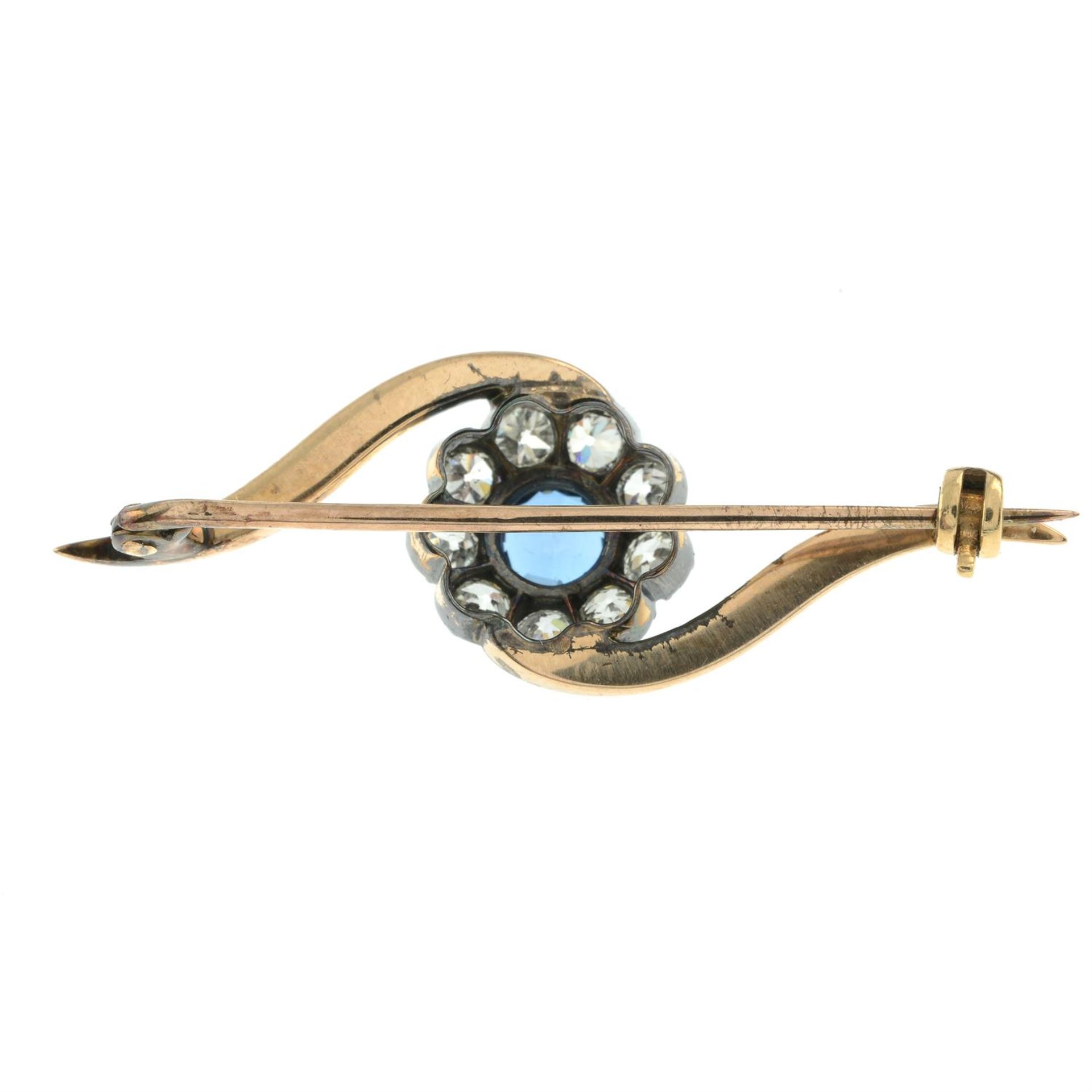 A late Victorian silver and gold, sapphire and old-cut diamond cluster brooch. - Image 3 of 4