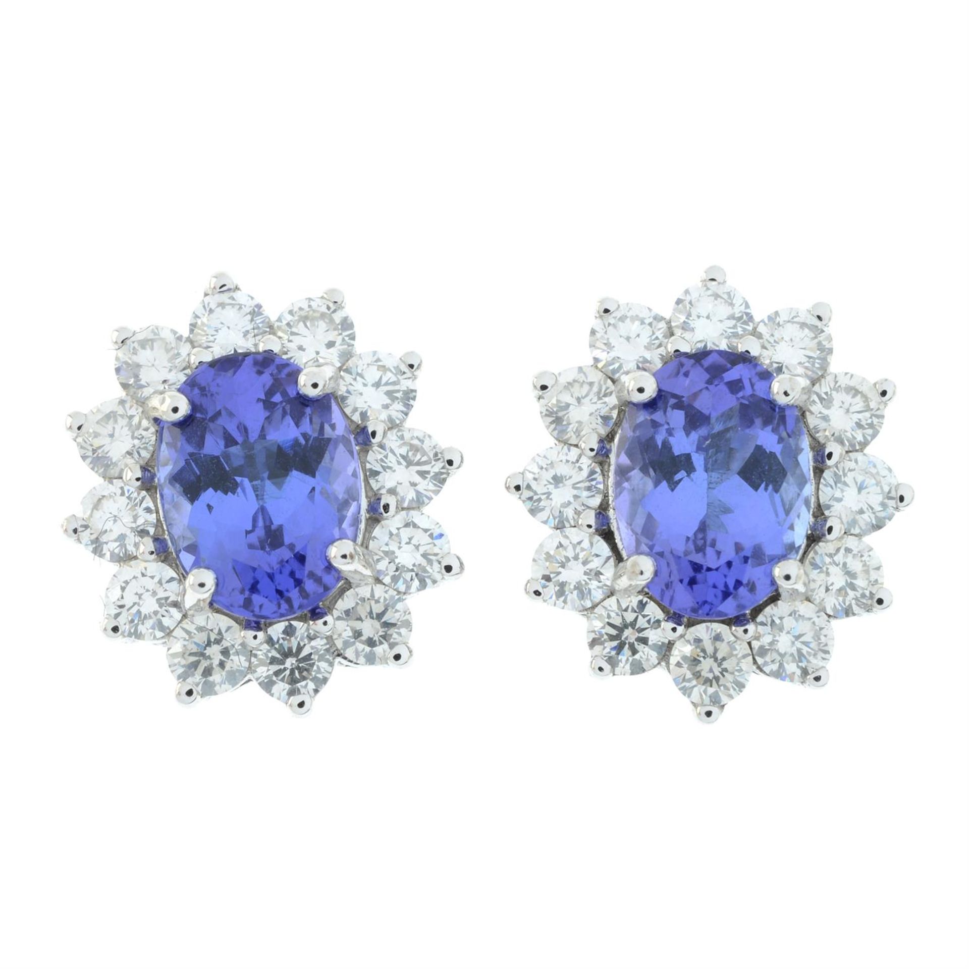 A pair of tanzanite and brilliant-cut diamond cluster earrings. - Image 2 of 4