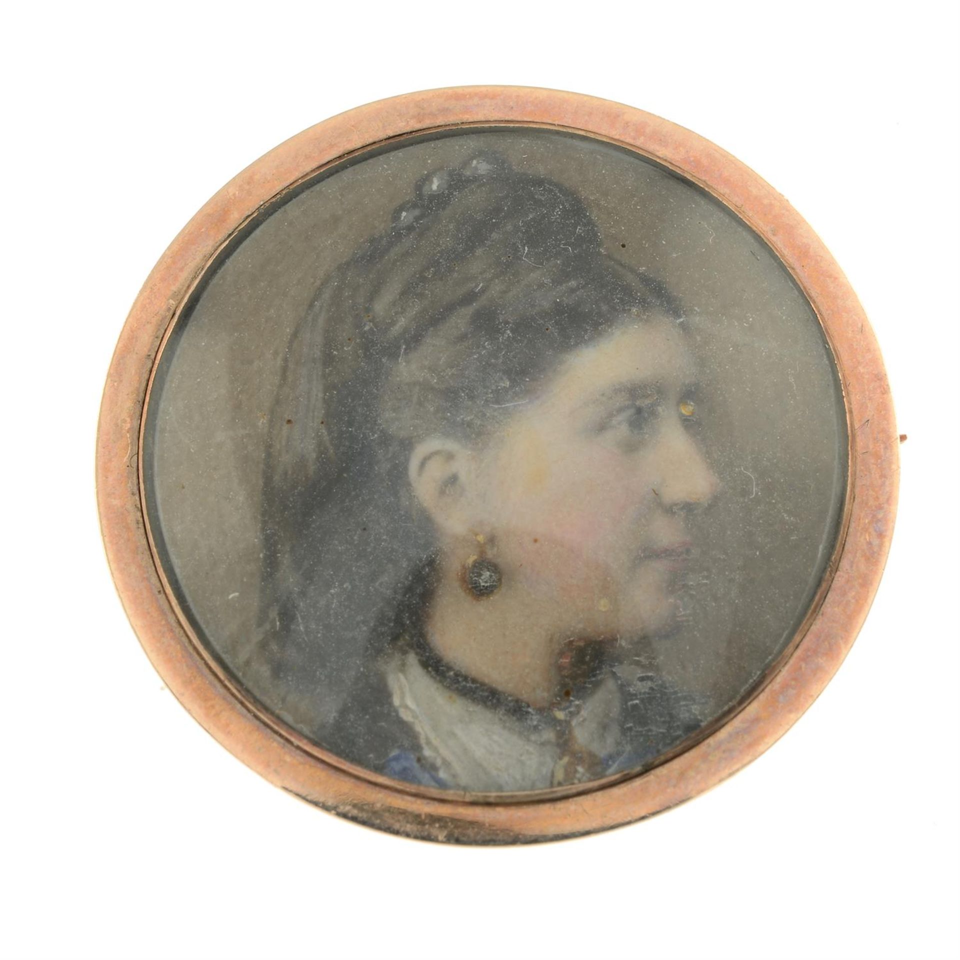 A late 19th century portrait miniature brooch/pendant, with locket reverse. - Image 2 of 4