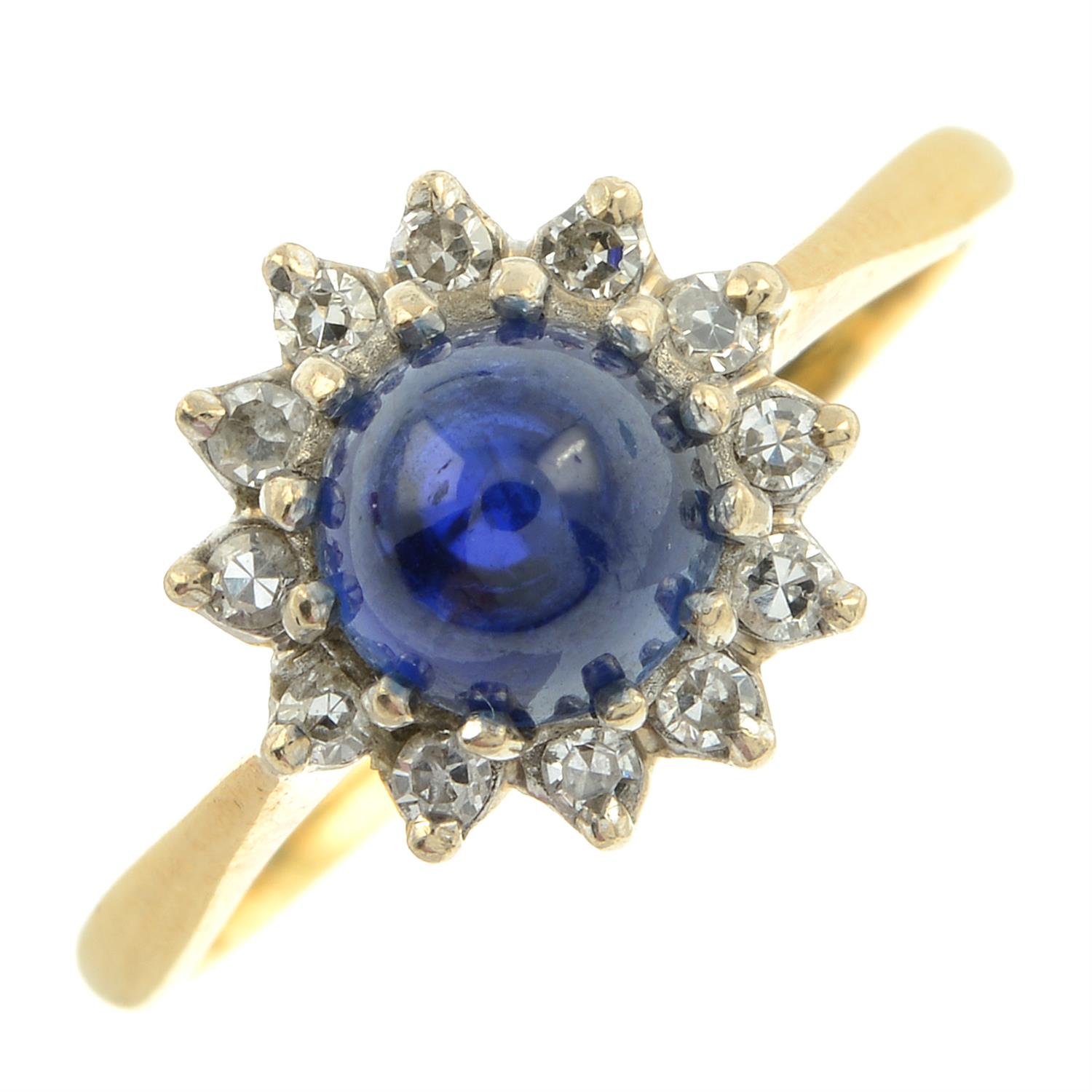 A mid 20th century 18ct gold sapphire cabochon and single-cut diamond cluster ring. - Image 2 of 5