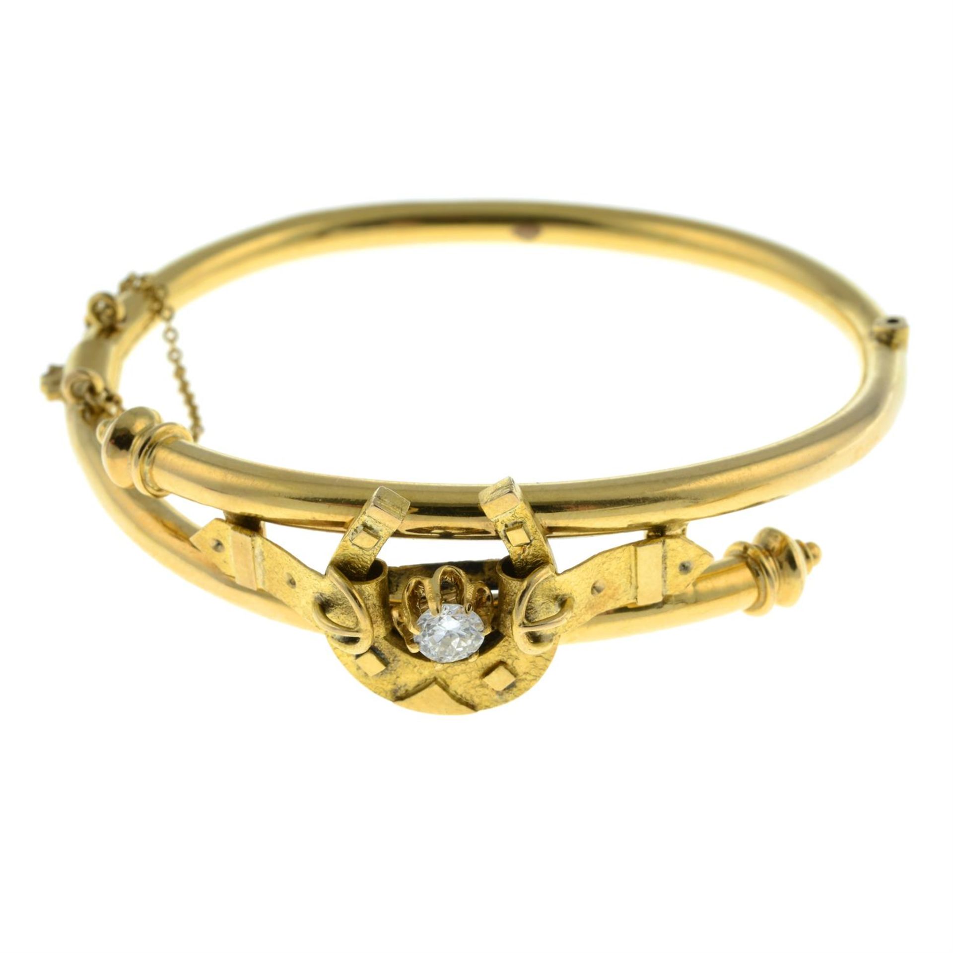 A late Victorian gold old-cut diamond horseshoe and buckle hinged bangle, together with matching - Bild 4 aus 5