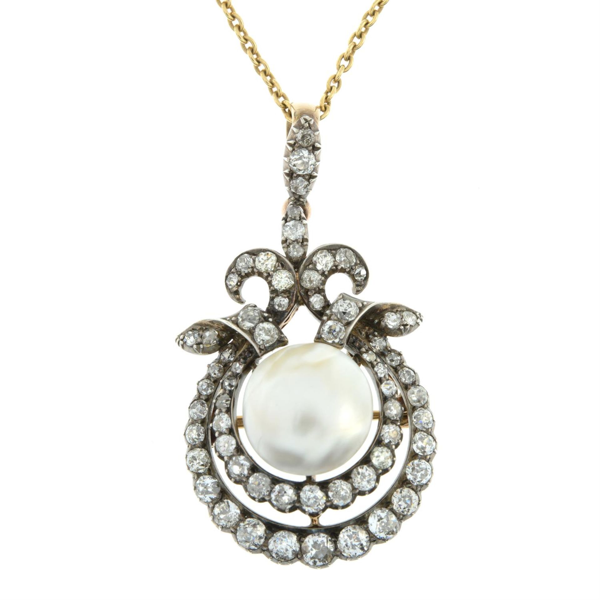 A late Victorian silver and gold, pearl and old-cut diamond pendant, with near-period 18ct gold - Image 2 of 6