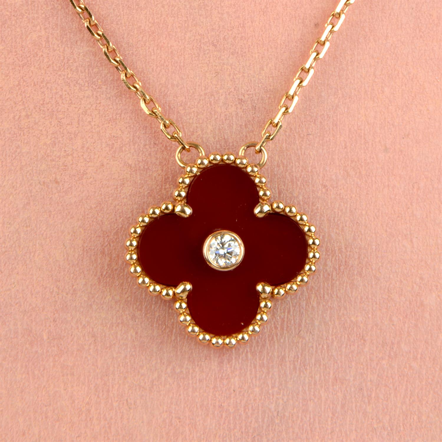 A carnelian and diamond 'Vintage Alhambra' necklace, by Van Cleef & Arpels.