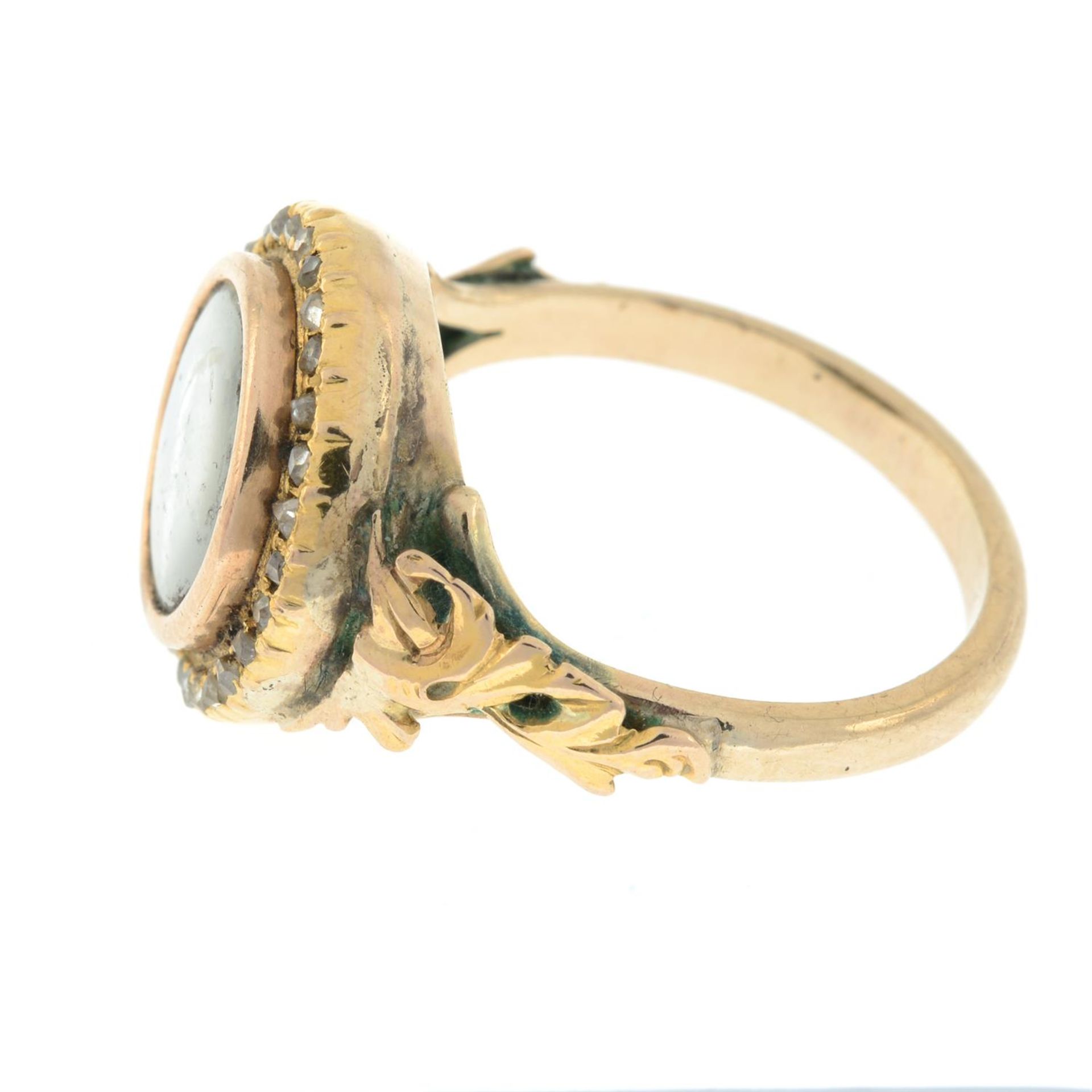 A late 19th century gold portrait miniature ring, with rose-cut diamond surround and replacement - Image 4 of 5