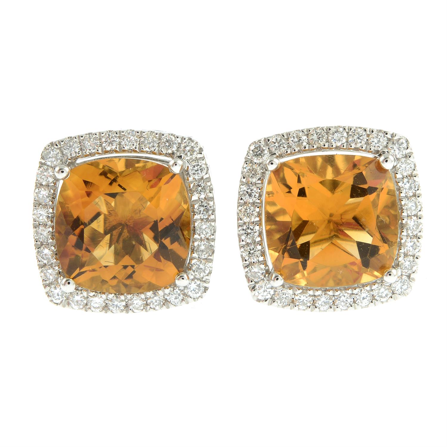 A pair of 18ct gold citrine and diamond earrings. - Image 2 of 3