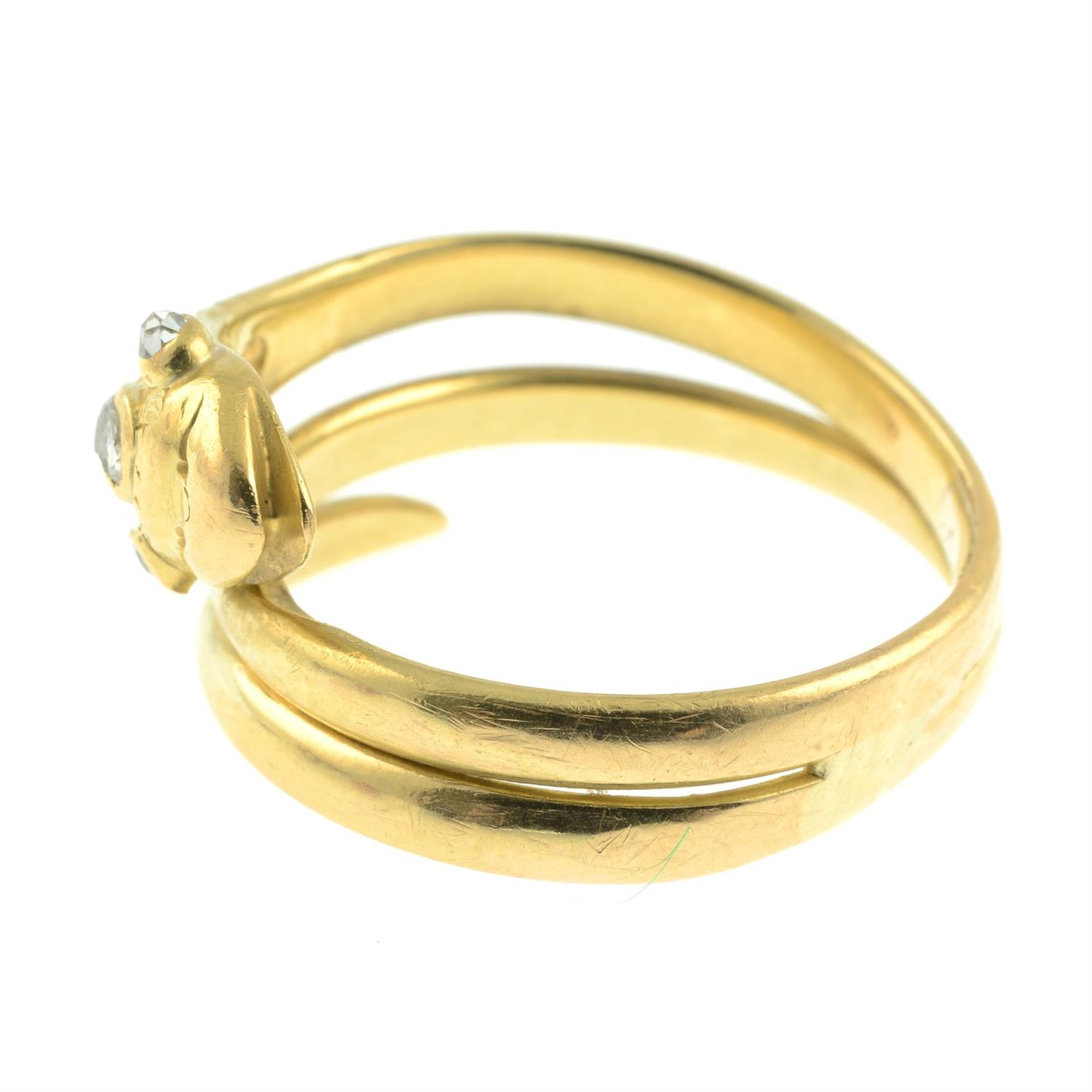 A mid Victorian 18ct gold snake ring, with diamond crest and eyes. - Image 3 of 5